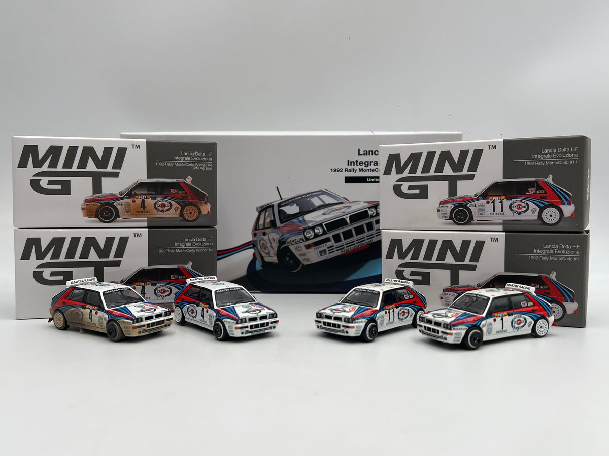 Mini GT #455-458 Martini Racing 4 Car Set 1/5000 Lancia Delta HF Integrale Evoluzione