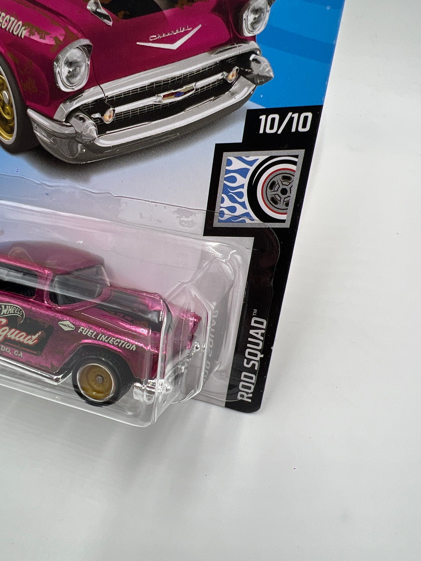 2021 Hot Wheels Super Treasure Hunt Factory Sealed #180 57 Chevy Pink W/Protector Cracked Blister