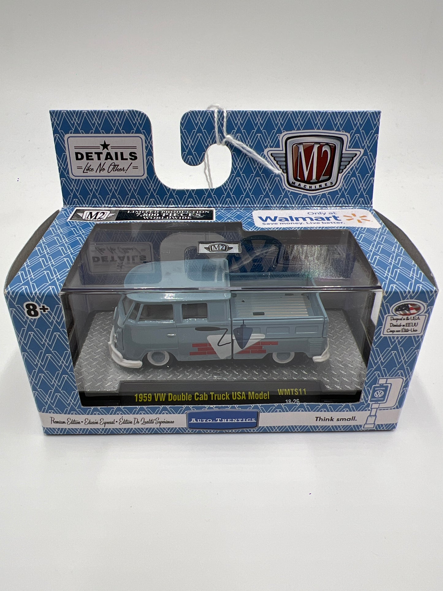 M2 Machines Walmart Exclusive Auto-Thentics 1959 VW Double Cab Truck USA Model Light Blue WMTS11