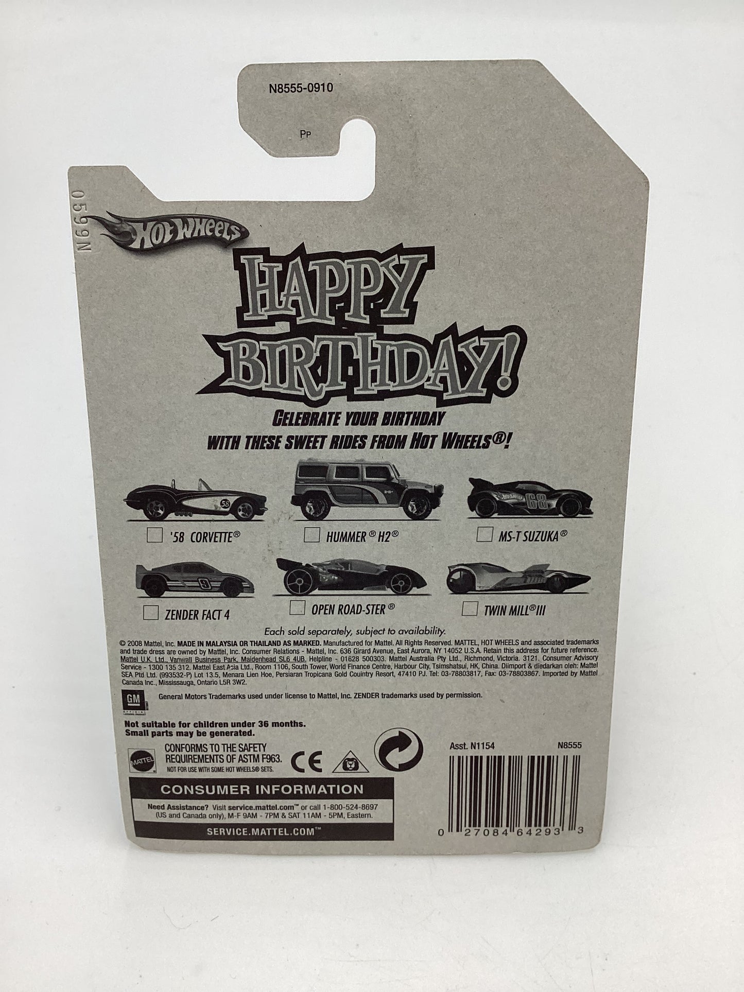 Hot Wheels Happy Birthday Card Twin Mill III Yellow HTF with protector