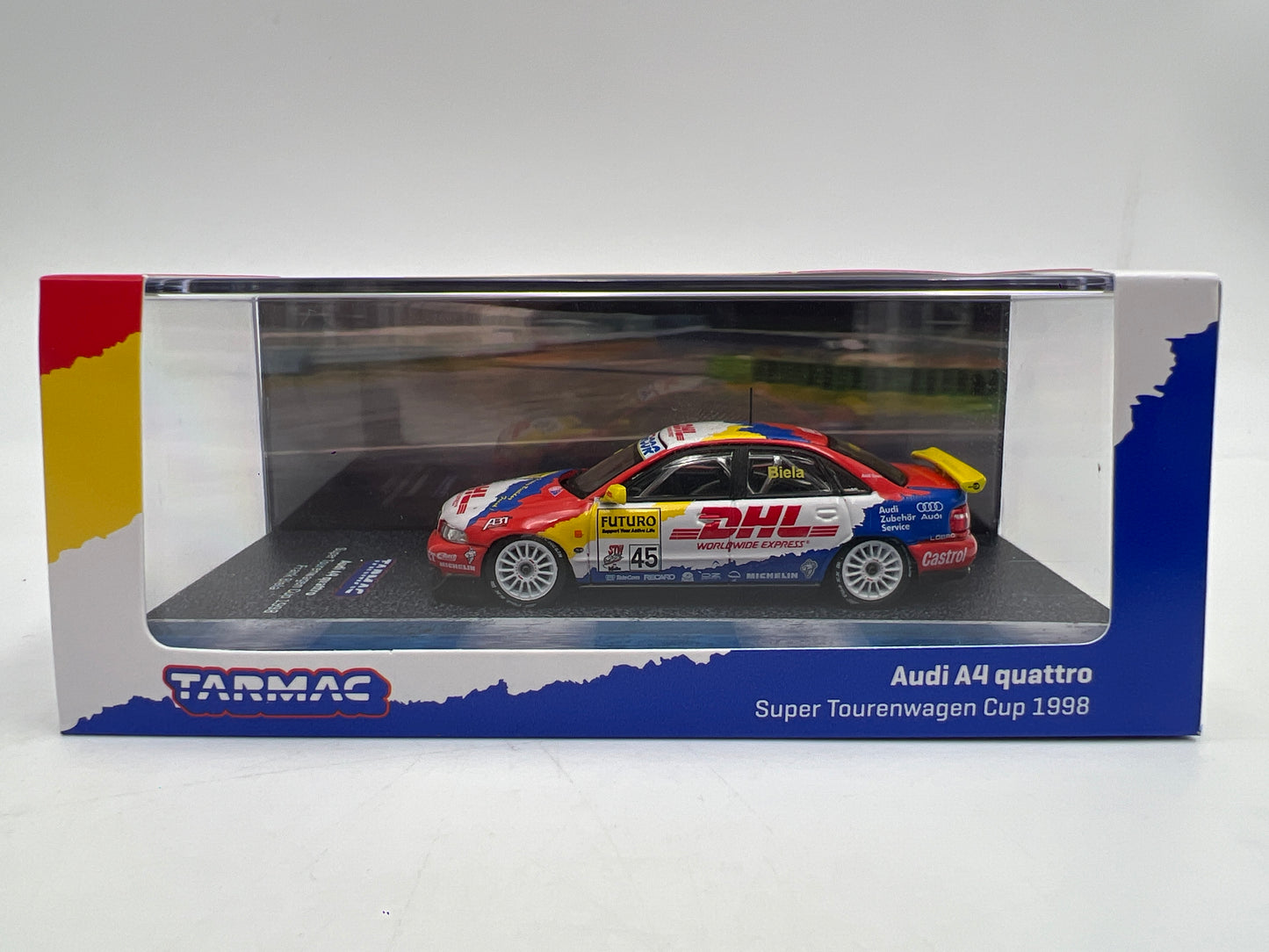 Tarmac Works x Hobby64 Audi A4 Quattro DHL Super Tourenwagen Cup 1998