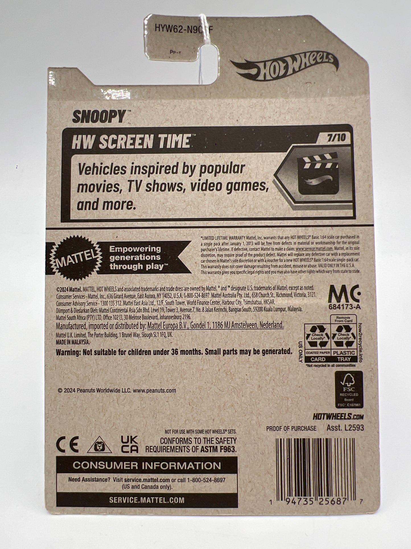 2025 Hot Wheels F Case HW Screen Time #132 Snoopy 120G