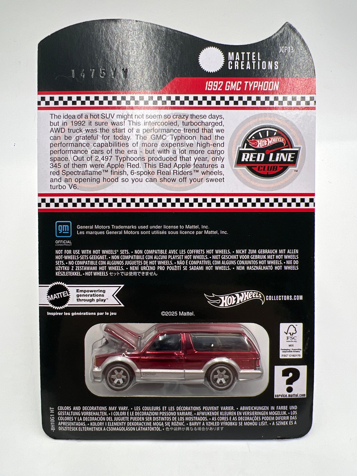 2025 Hot Wheels RLC Exclusive 1992 GMC Typhoon Red W/Protector
