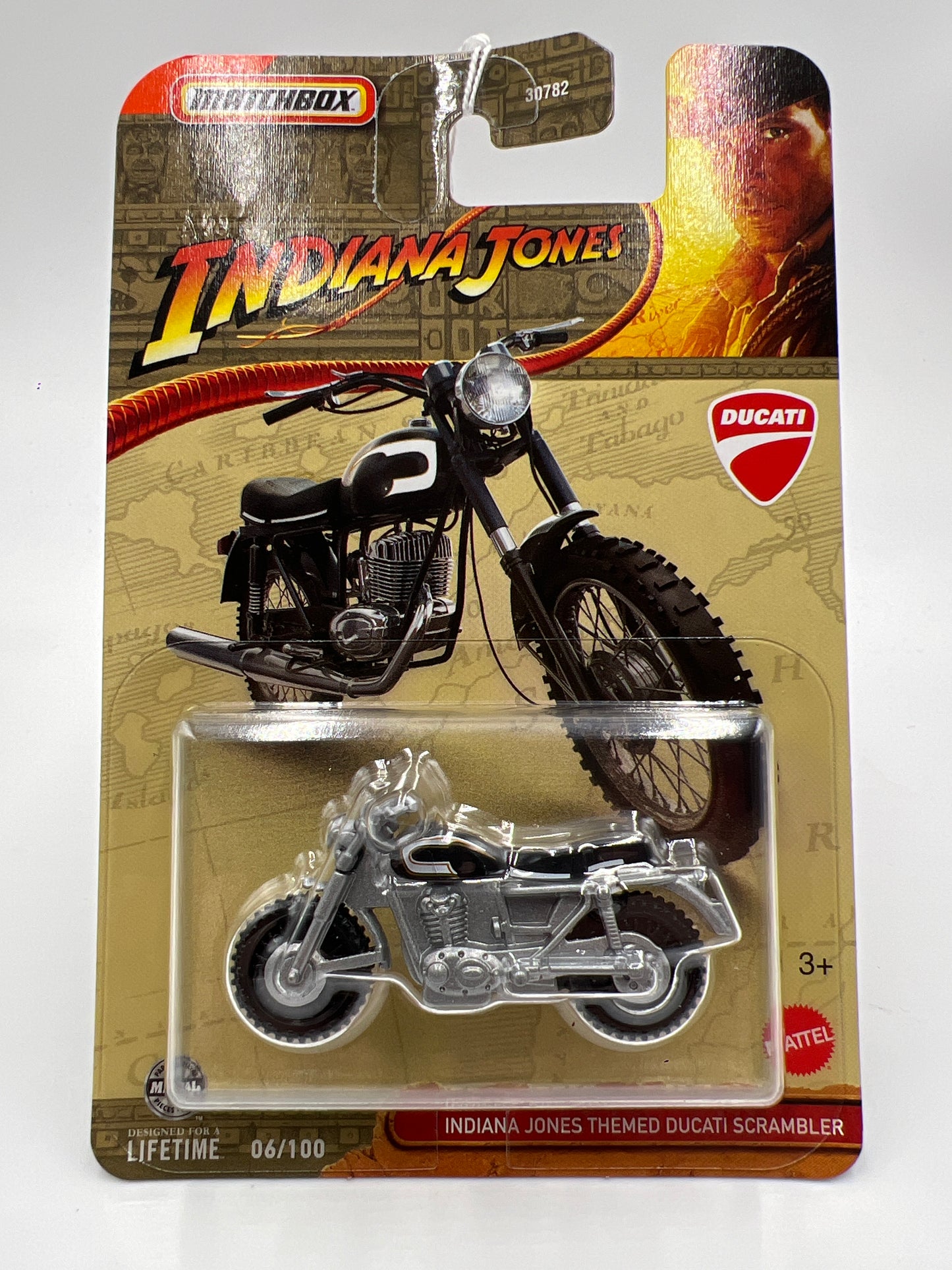 2024 Matchbox #6 Indiana Jones Themed Ducati Scrambler Silver 211H