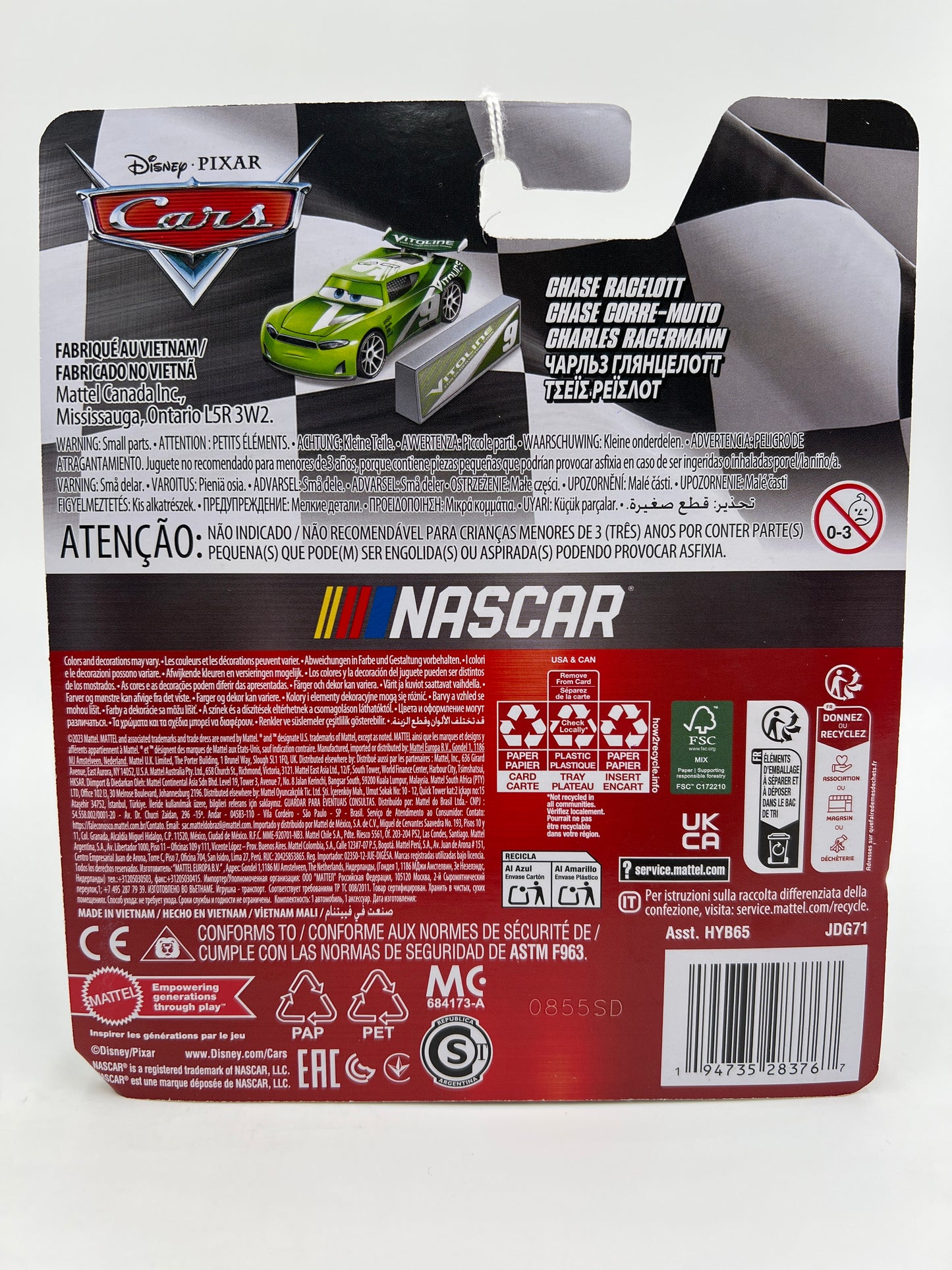 Disney Pixar Cars Nascar #9 Vitoline Chase Racelott Green 139A