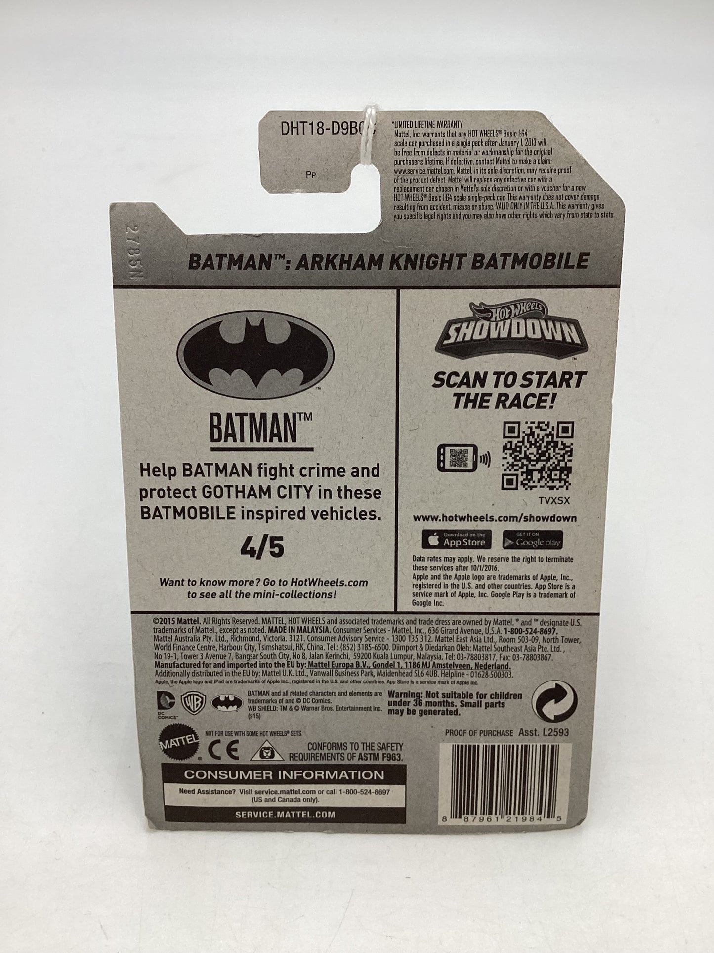 2016 Hot wheels #229 Batman Arkham Knight Batmobile 114H