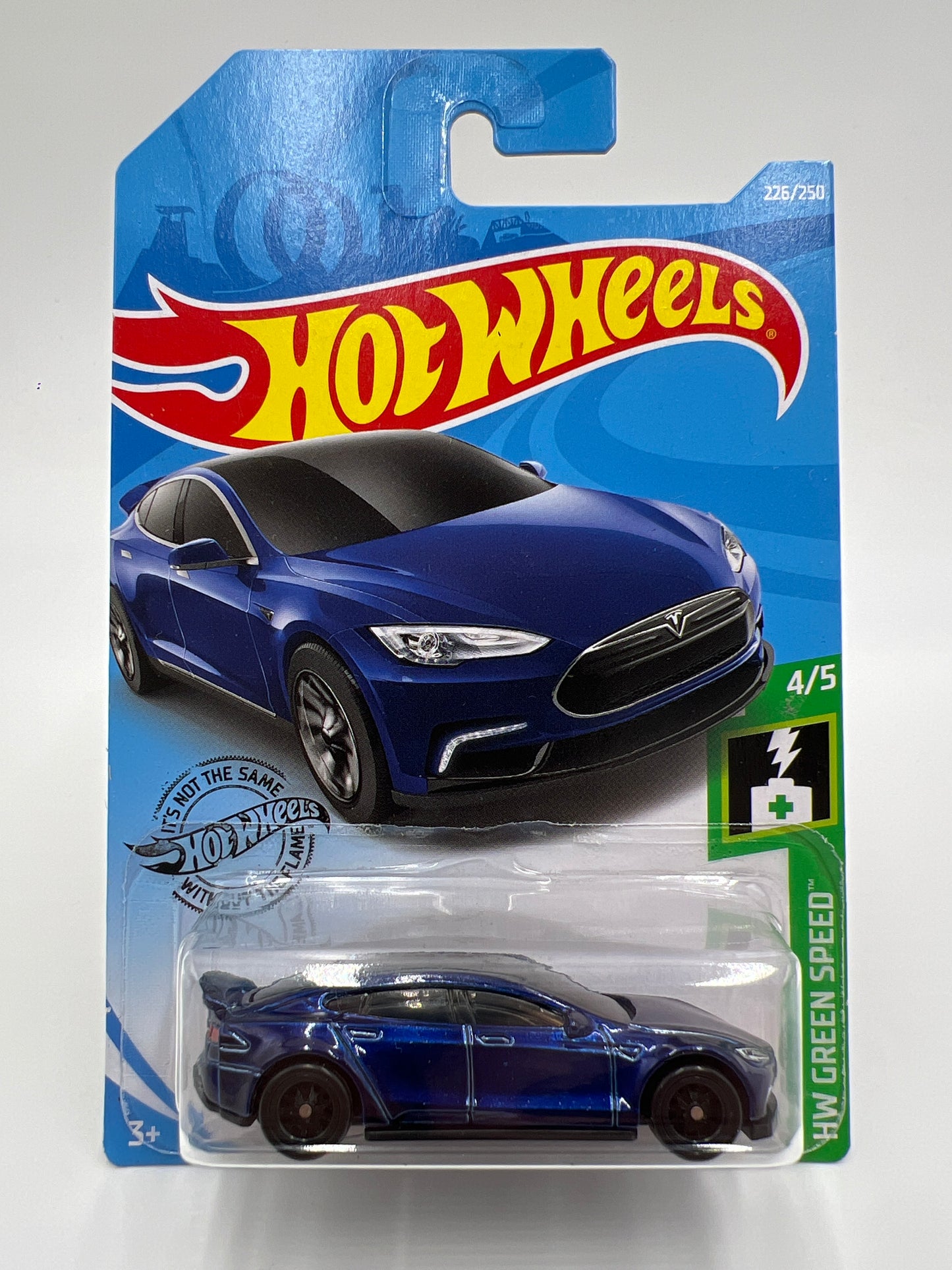 2019 Hot Wheels Super Treasure Hunt #226 Tesla Model S Blue W/Protector International Card
