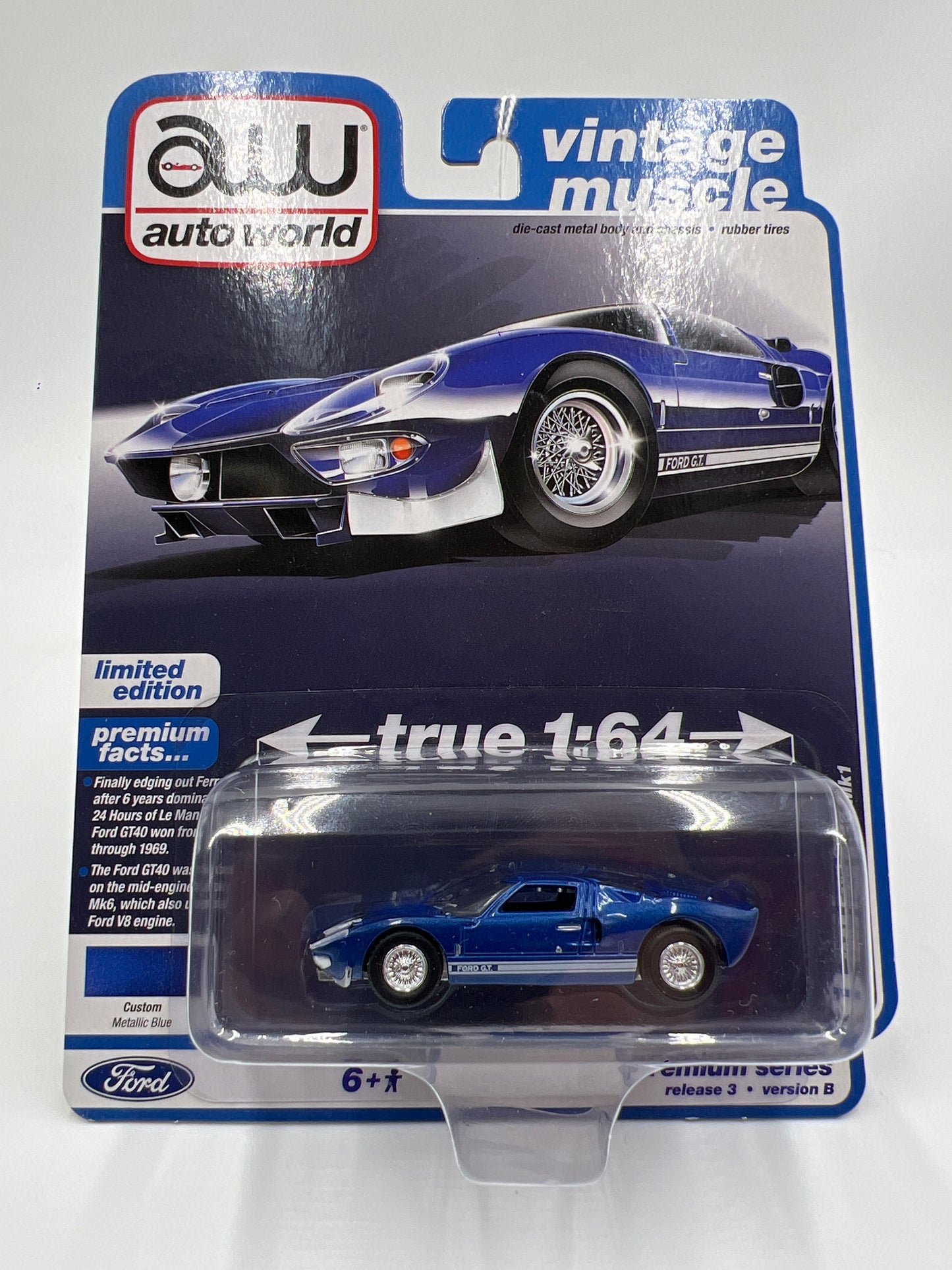 Auto World Vintage Muscle Release 3 Version B 1965 Ford GT40 Mk1 Metallic Blue 184A