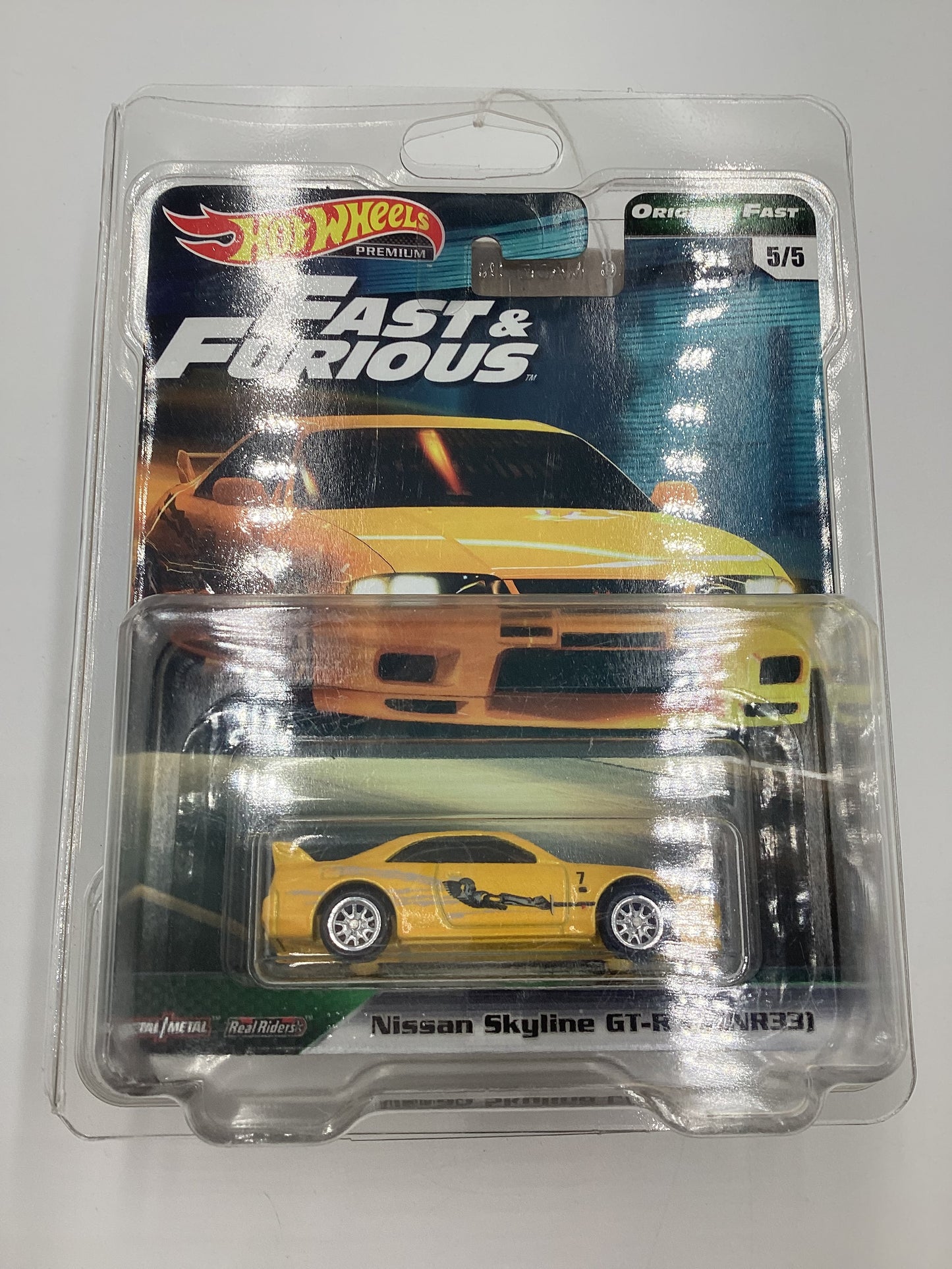 Hot Wheels Premium Fast & Furious Original Fast #5 Nissan Skyline GT-R BCNR33 Yellow W/Protector