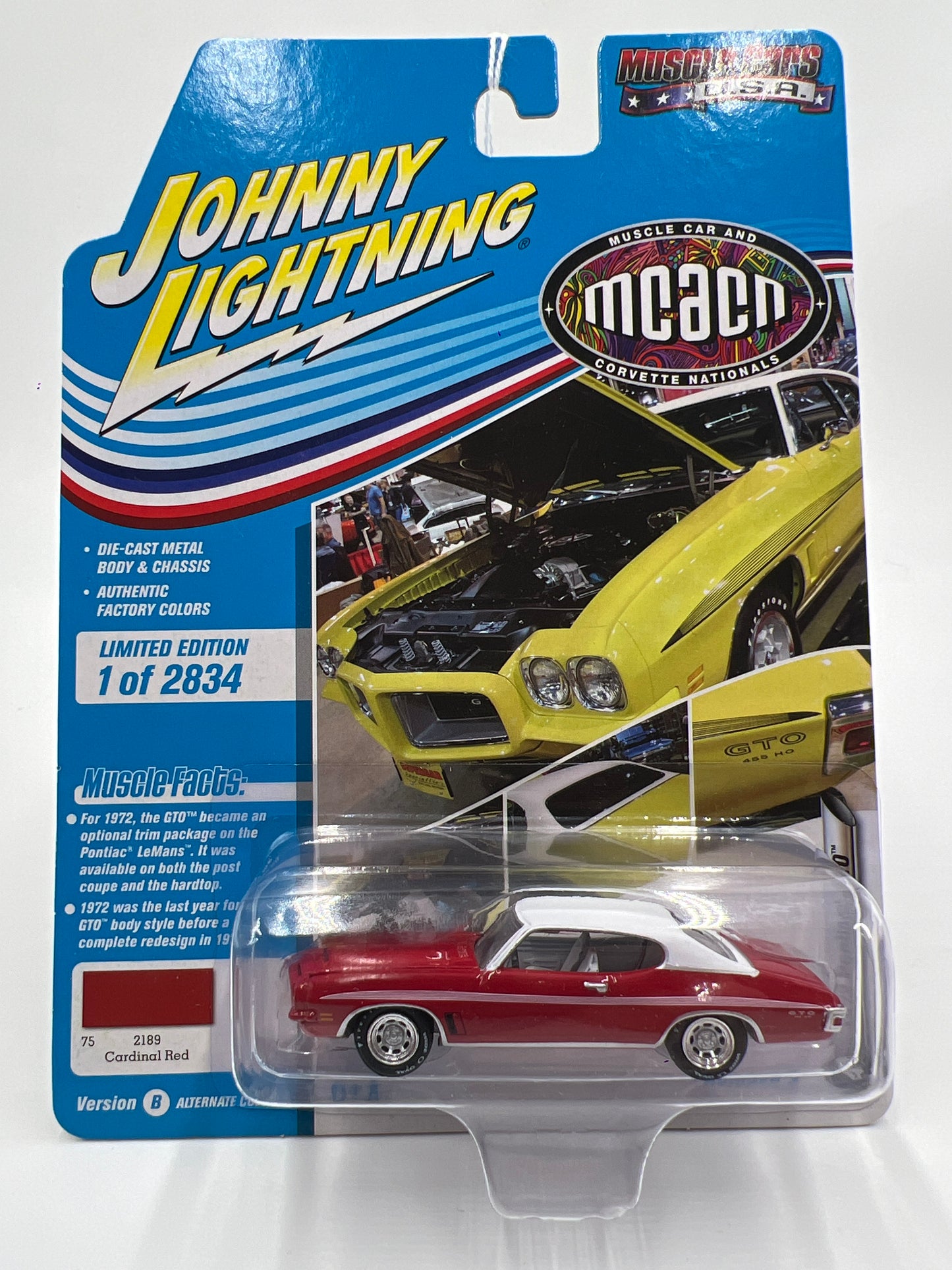 Johnny Lightning Muscle Cars U.S.A MCACN Release 3 Version B  1972 Pontiac GTO Cardinal Red 229A