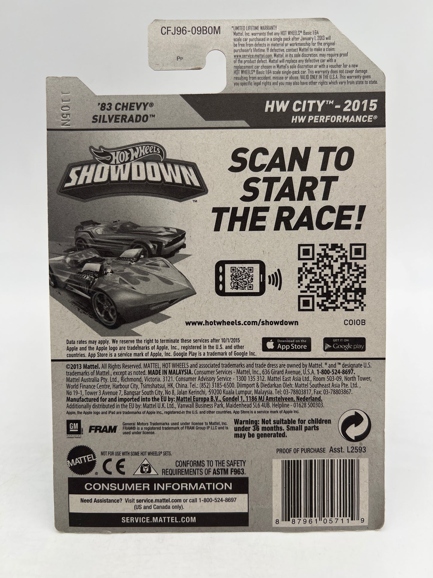 2015 Hot Wheels Toys R Us #16 83 Chevy Silverado Fram White W/Protector