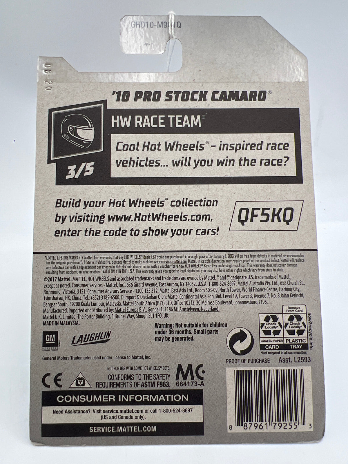 2020 Hot Wheels #250 Alex Laughlin 10 Pro Stock Camaro Blue