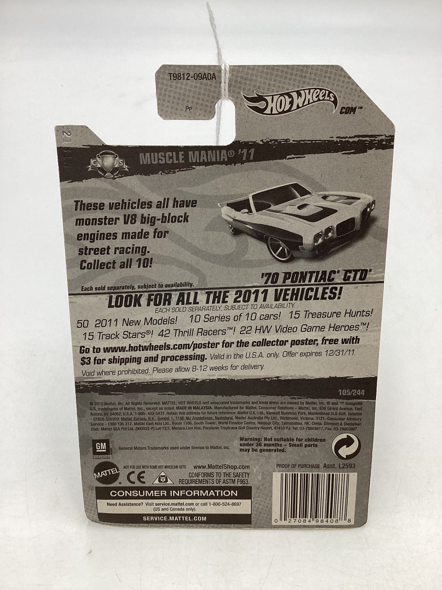 2011 Hot Wheels #105 70 Pontiac GTO Yellow 47i