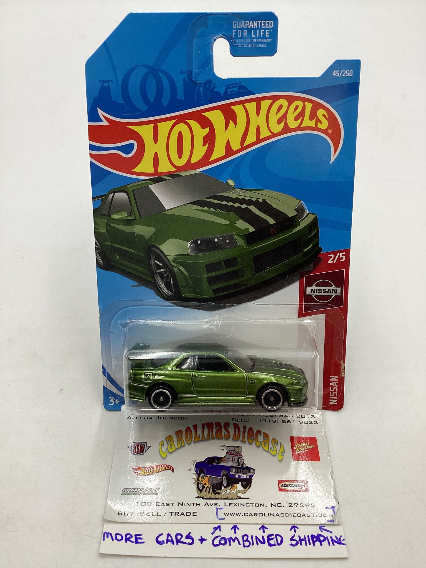 2019 Hot Wheels #045 Super Treasure Hunt Nissan Skyline GT-R BNR34 Green W/Protector Bad Card