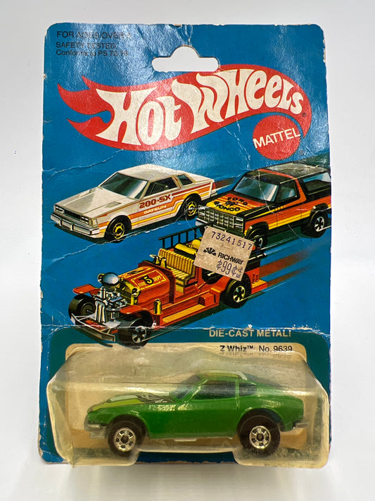 1981 Hot Wheels Blackwall #9639 Z-Whiz Green On Card W/Protector Bad Card