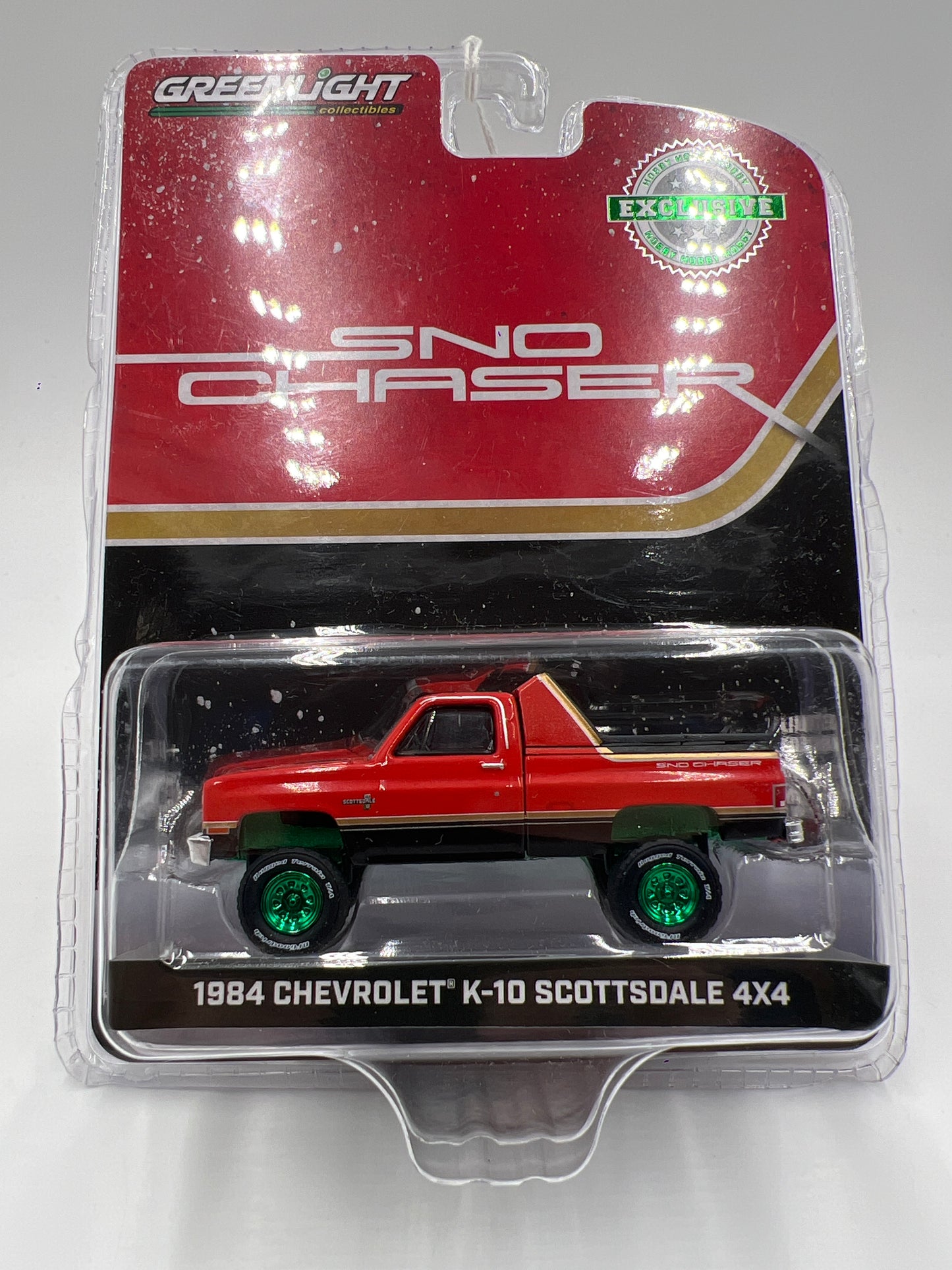 Greenlight Hobby Exclusive Sno Chaser CHASE 1984 Chevrolet K-10 Scottsdale 4x4 Red