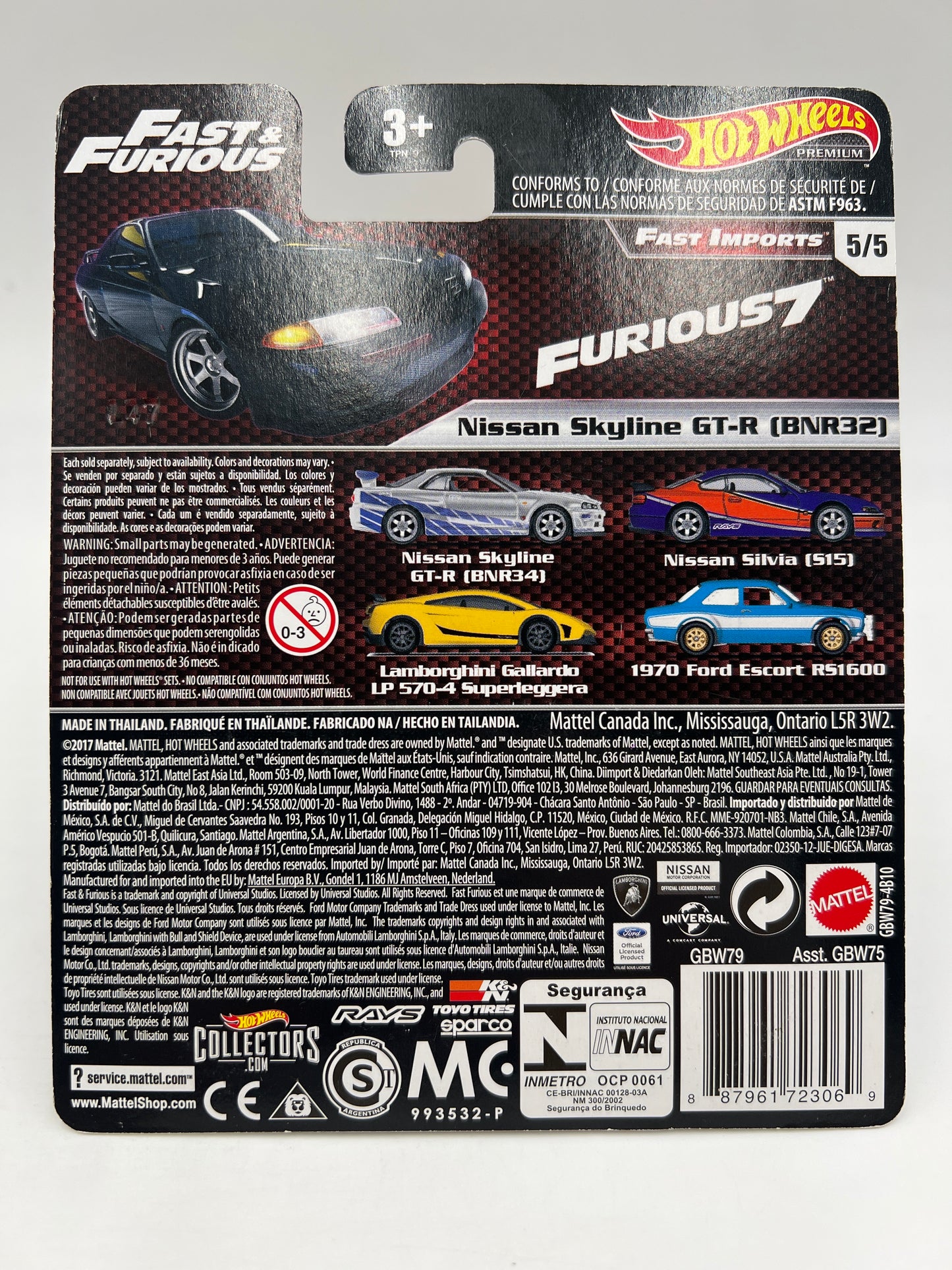 Hot Wheels Premium Fast & Furious Fast Imports #5 Nissan Skyline GT-R BNR32 Black W/Protector
