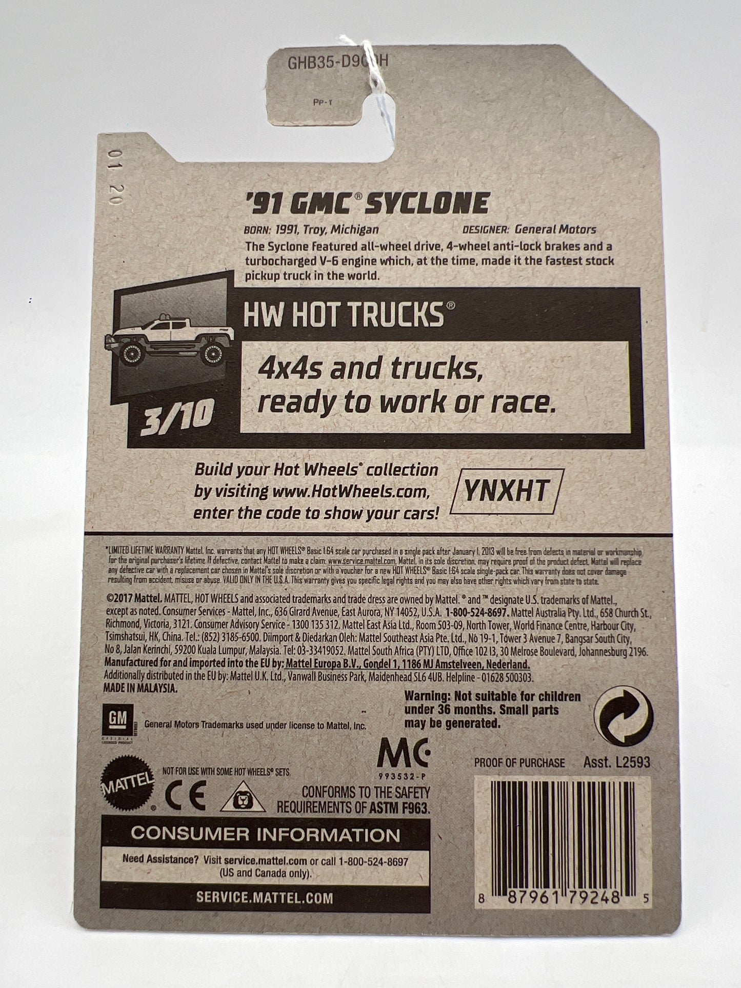 2020 Hot Wheels Hot Trucks #150 91 GMC Syclone Black W/Protector SR