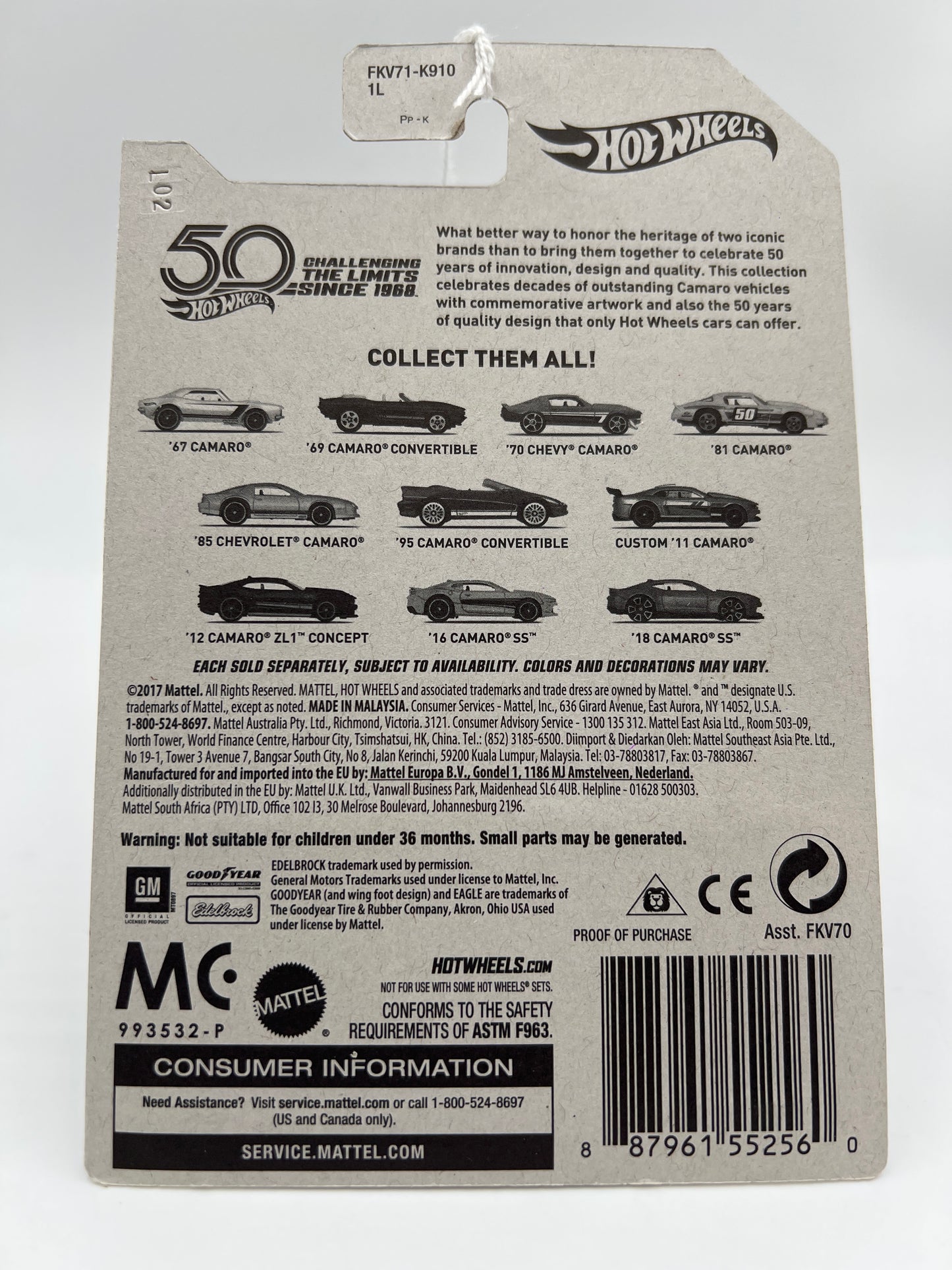 2018 Hot Wheels 50th Anniversary Camaro Series #1 67 Camaro White 152F