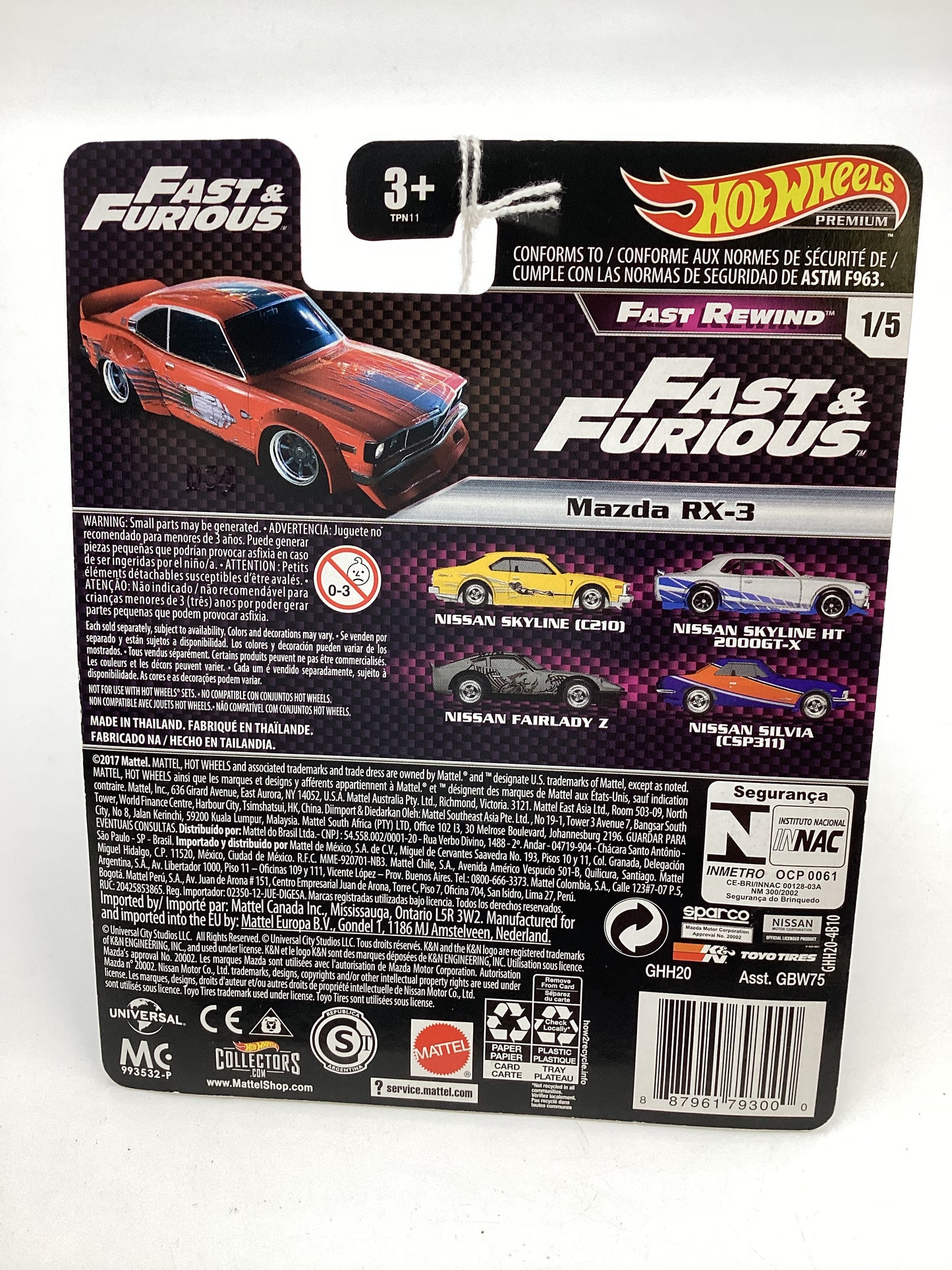 Hot Wheels Fast and Furious Fast Rewind #1 Mazda RX-3 Red Cracked Blister 246D