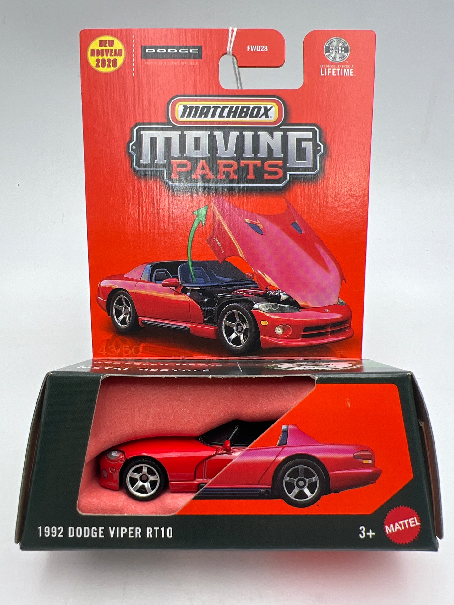 2026 Matchbox Moving Parts #43 1992 Dodge Viper RT10 Red 218B