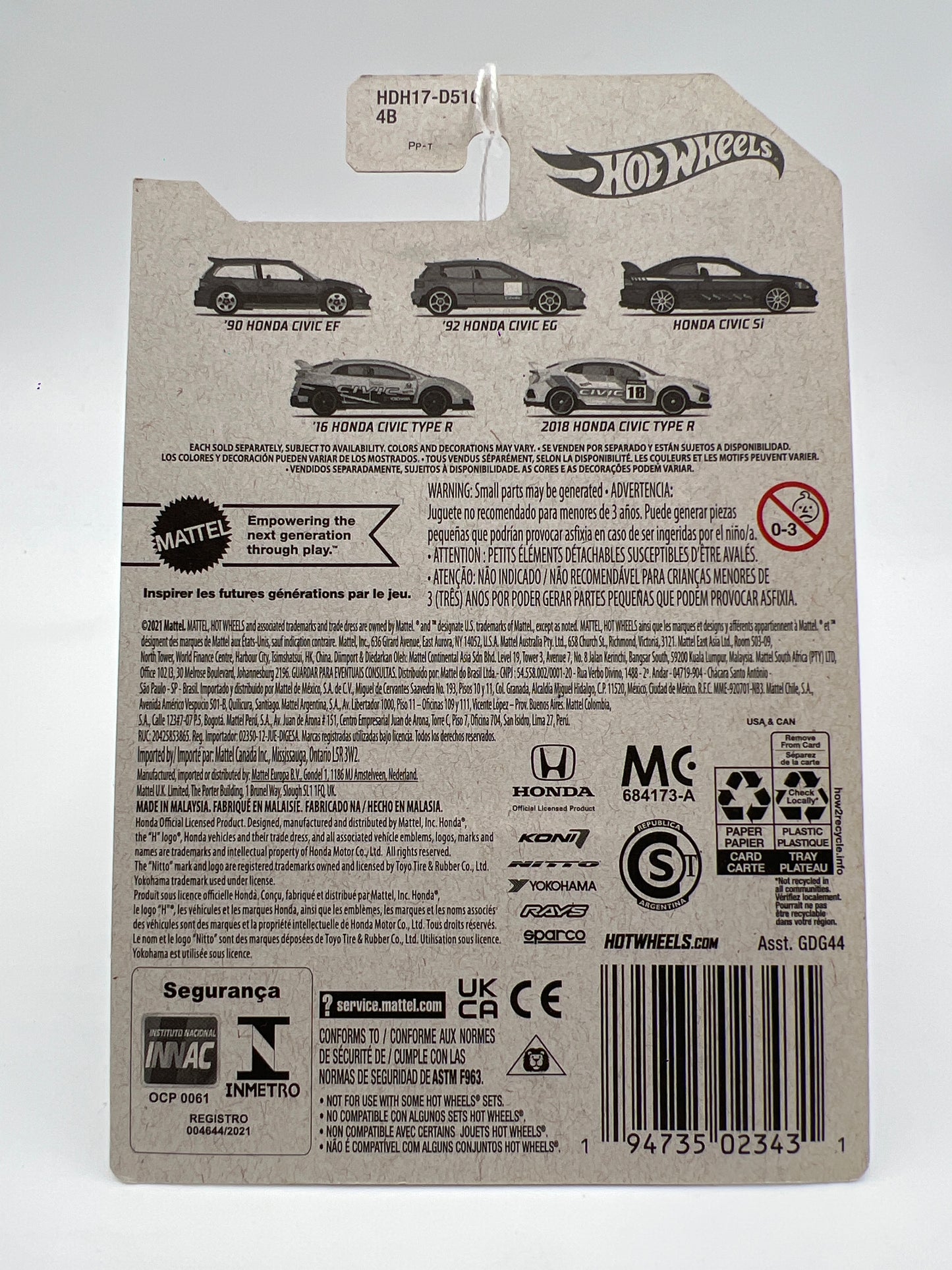 2022 Hot Wheels Honda Civic Anniversary Series #1 90 Honda Civic EF Gray 155E