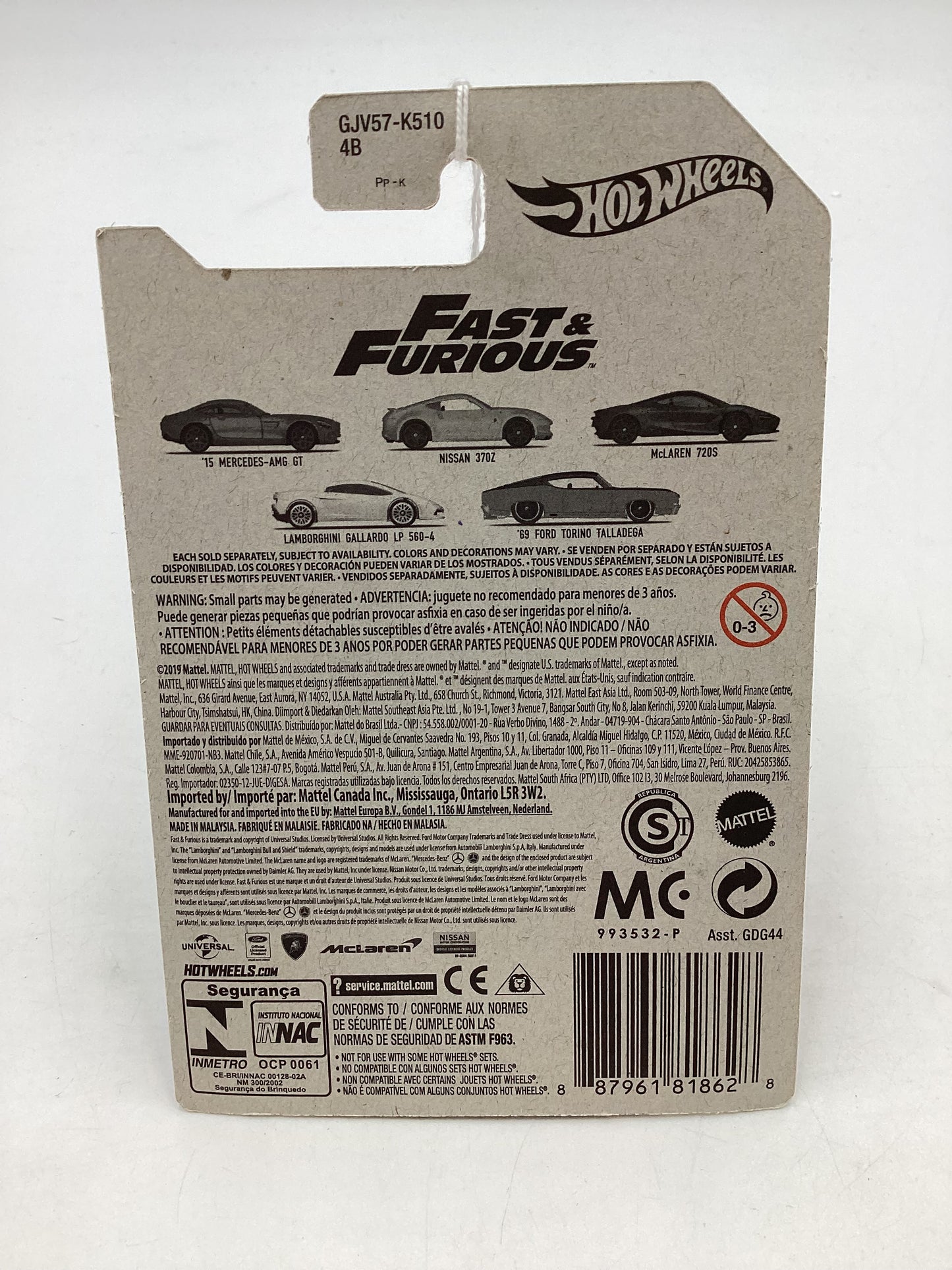 2020 Hot wheels Fast and furious Fate of the Furious 15 Mercedes AMG GT #1 71D