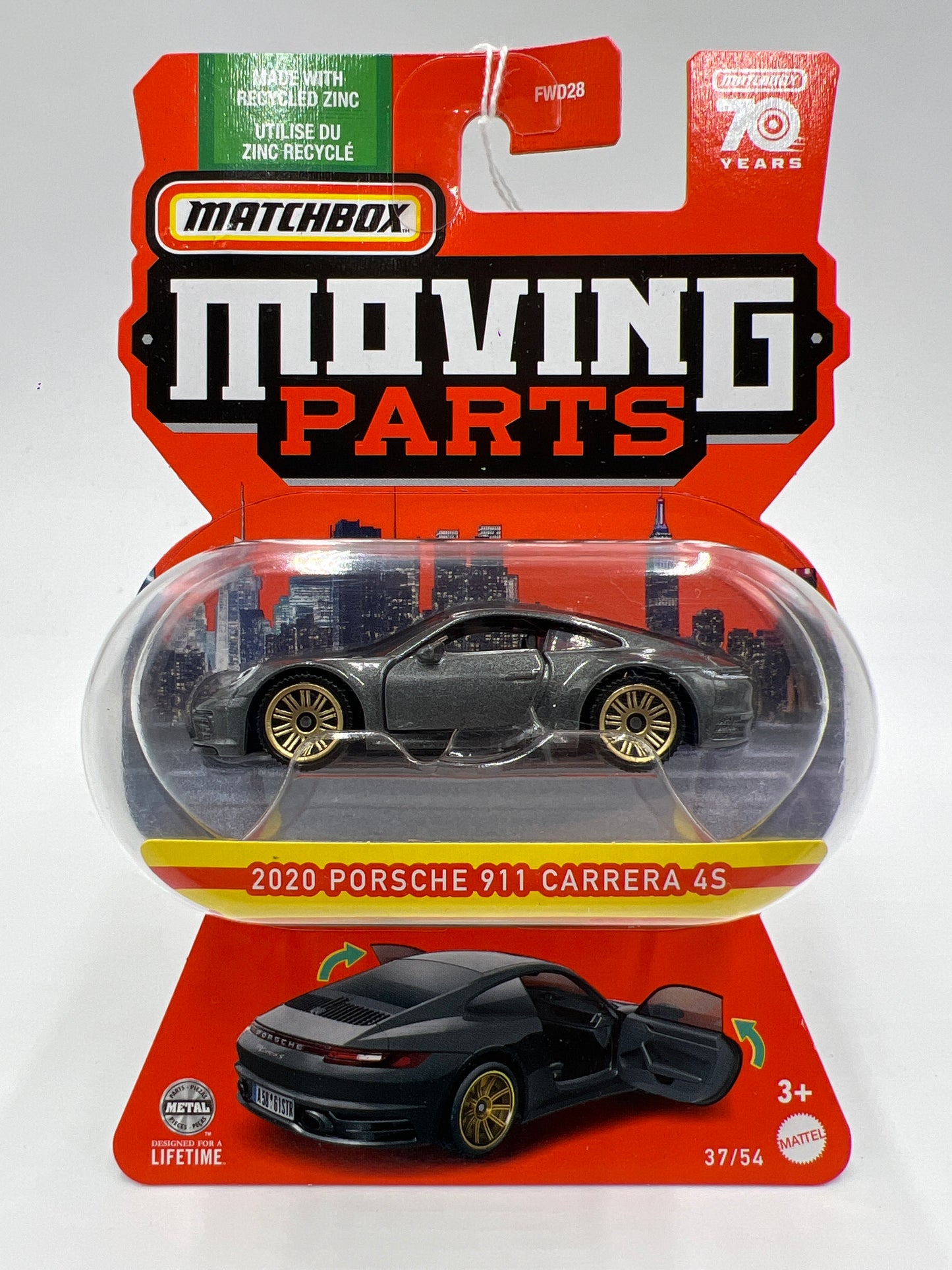 Matchbox Moving Parts #37 2020 Porsche 911 Carrera 4S Gray 162i