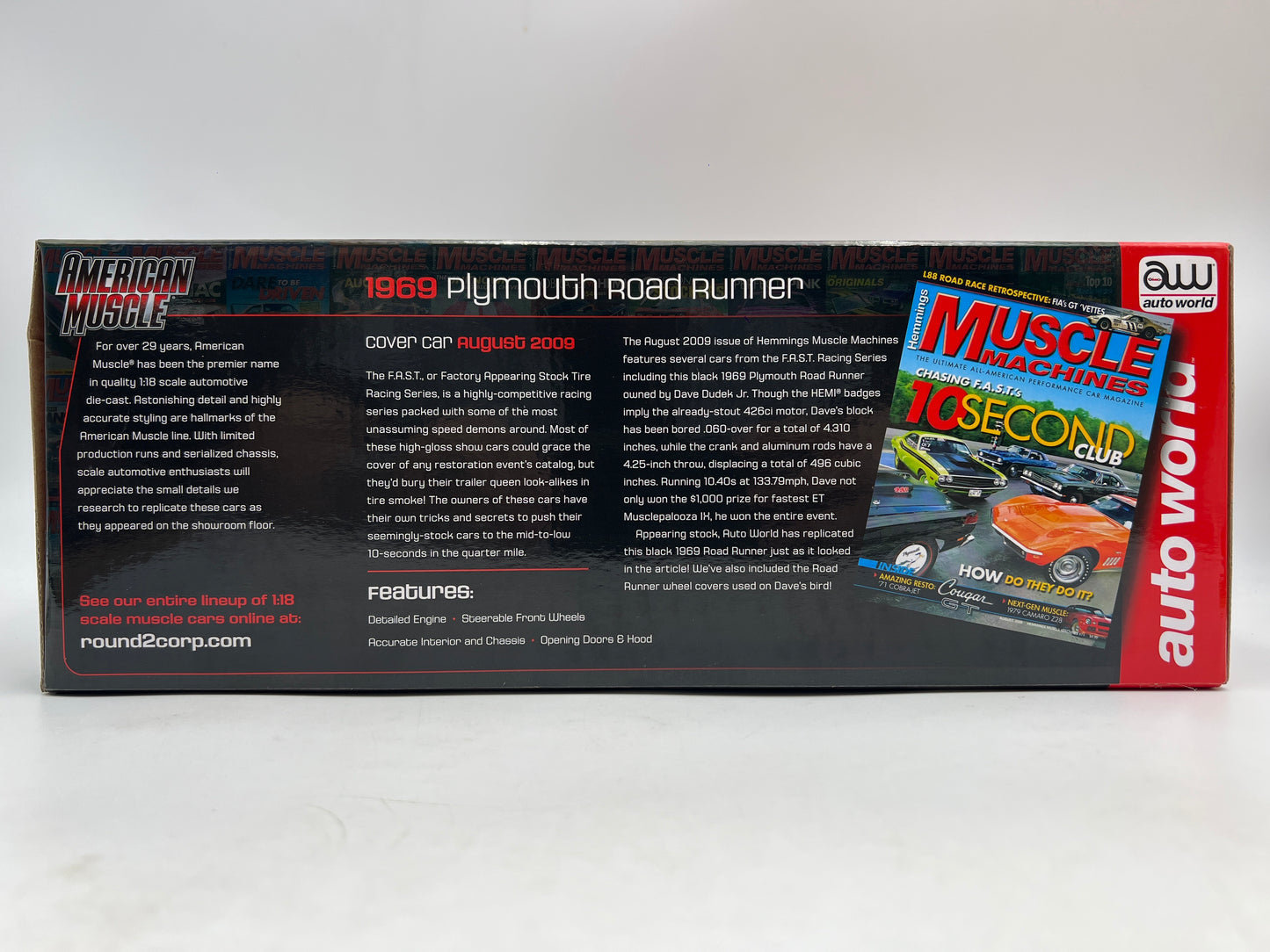 Auto World 1:18 Scale Hemmings Muscle Machines 1969 Plymouth Road Runner 426 Black VHTF