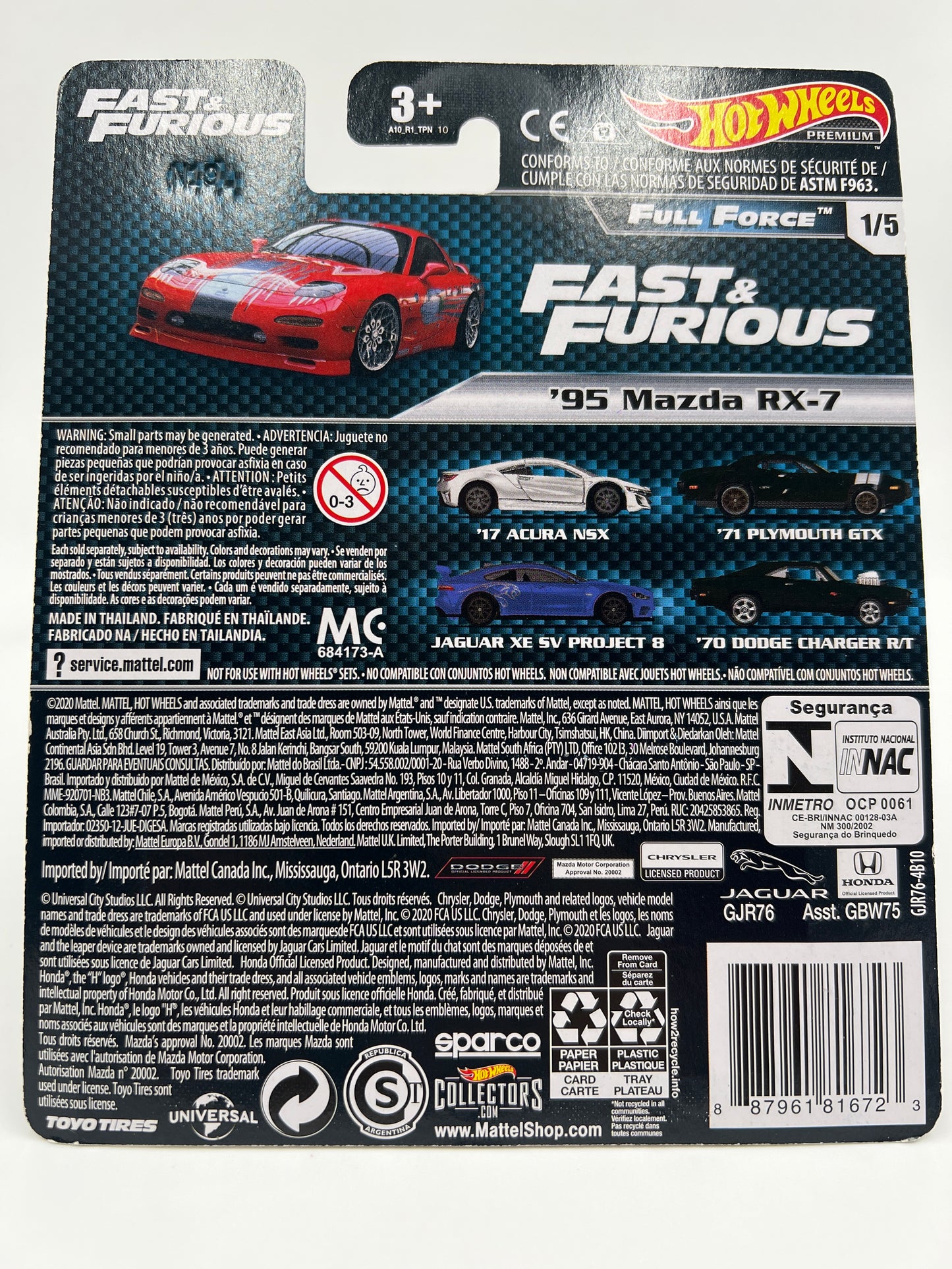 Hot Wheels Fast & Furious Full Force #1 95 Mazda RX-7 Red W/Protector 2