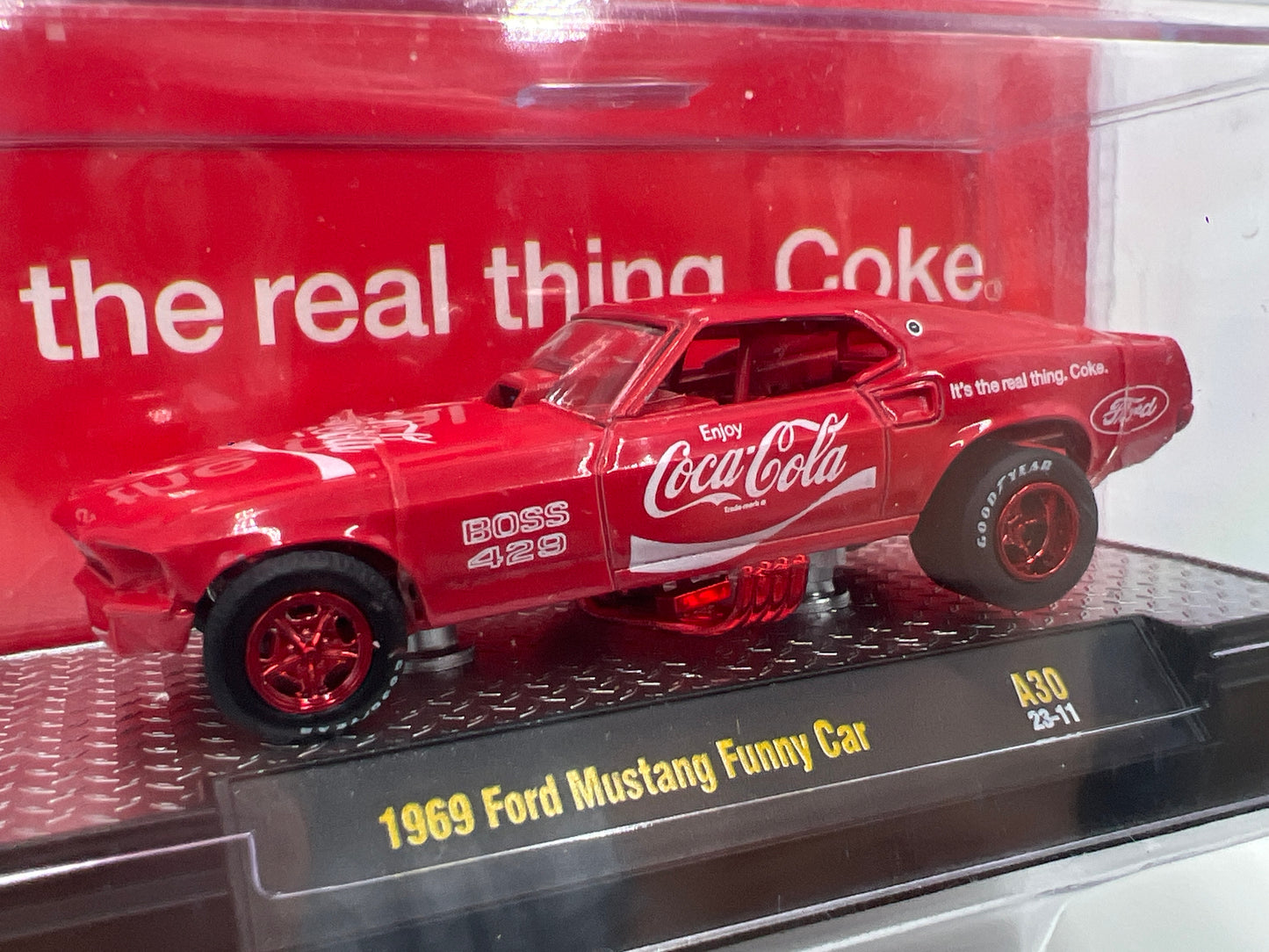 M2 Machines Coca Cola CHASE 1969 Ford Mustang Funny Car Red A30