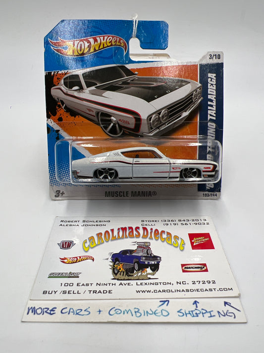 2011 Hot Wheels Muscle Mania #103 69 Ford Torino Talladega White Short Card 34B