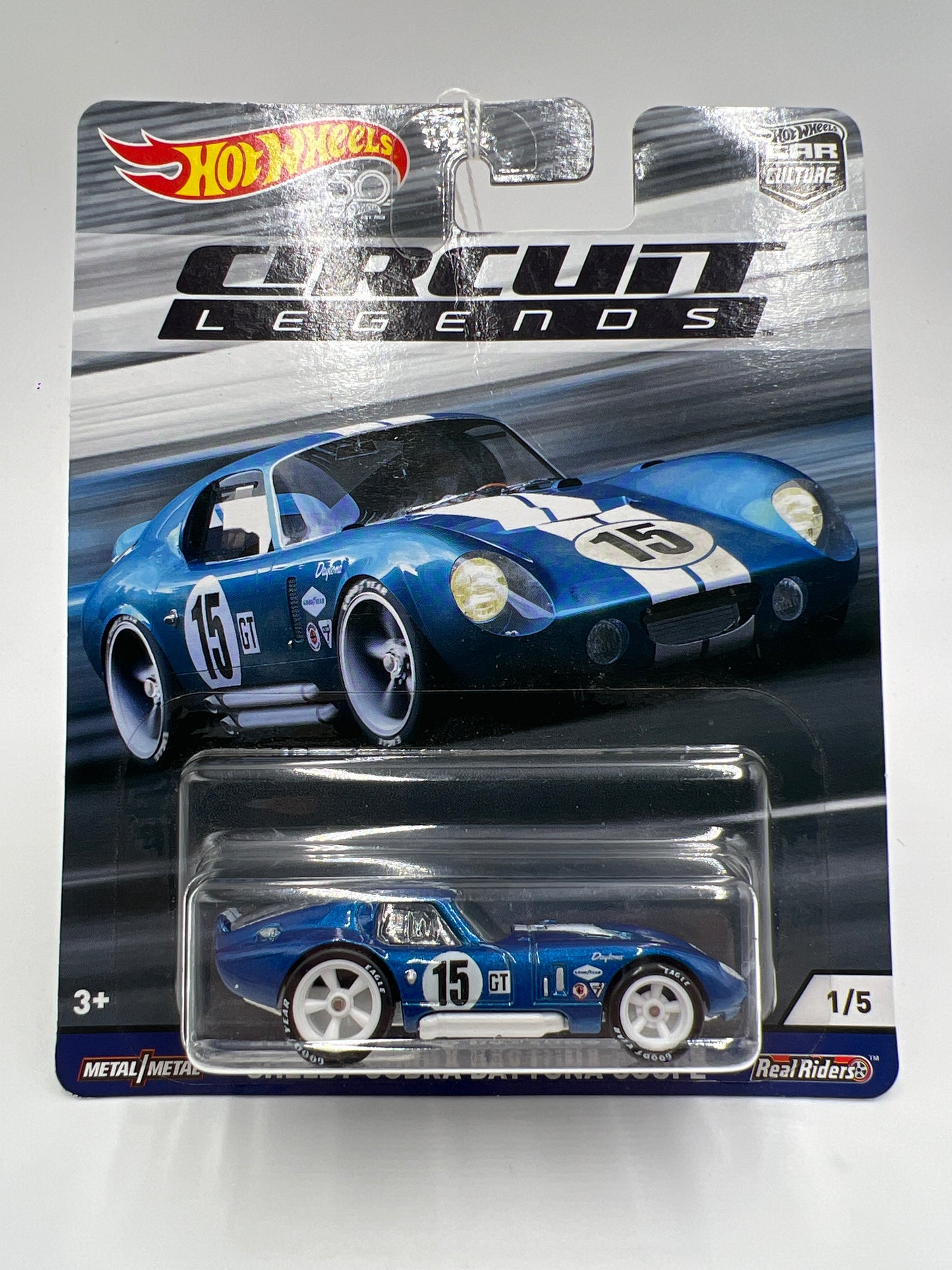 2018 Hot Wheels Car Culture Premium Circuit Legends #1 Shelby Cobra Daytona Coupe Blue Creased Card 255E