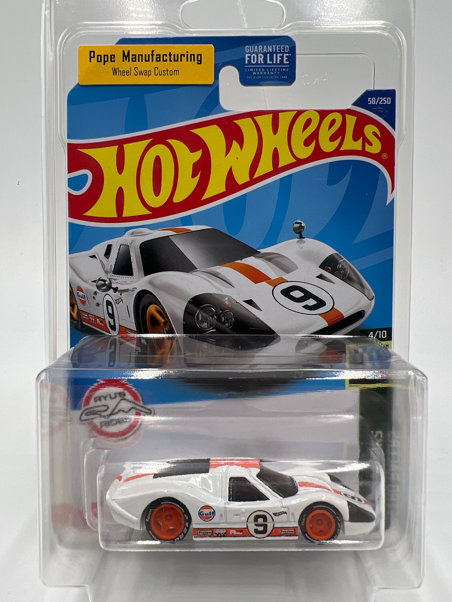 Hot Wheels 67 Ford GT40 Mk.IV White Gulf Wheel Swap Custom On Card W/Protector SR
