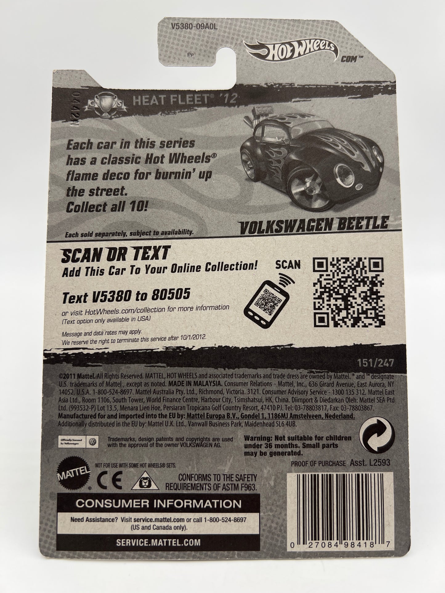 2012 Hot Wheels Super Treasure Hunt #151 Volkswagen Beetle Blue W/Protector