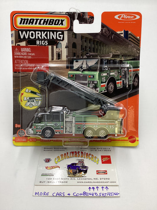 Matchbox Working Rigs #5 Pierce Velocity Aerial Platform Fire Truck Forest 168C