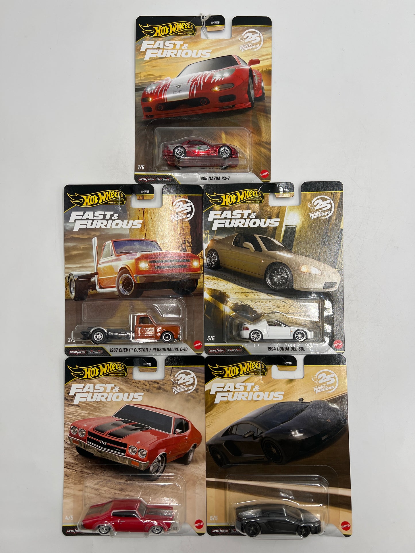 2026 Hot Wheels Premium Fast & Furious 25th Anniversary Mix P Complete Set Of 5 W/Chase