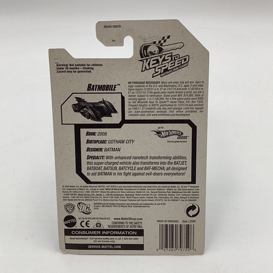 2010 hot wheels #42 Batmobile keys to speed card back W/ Bone Shaker Keychain