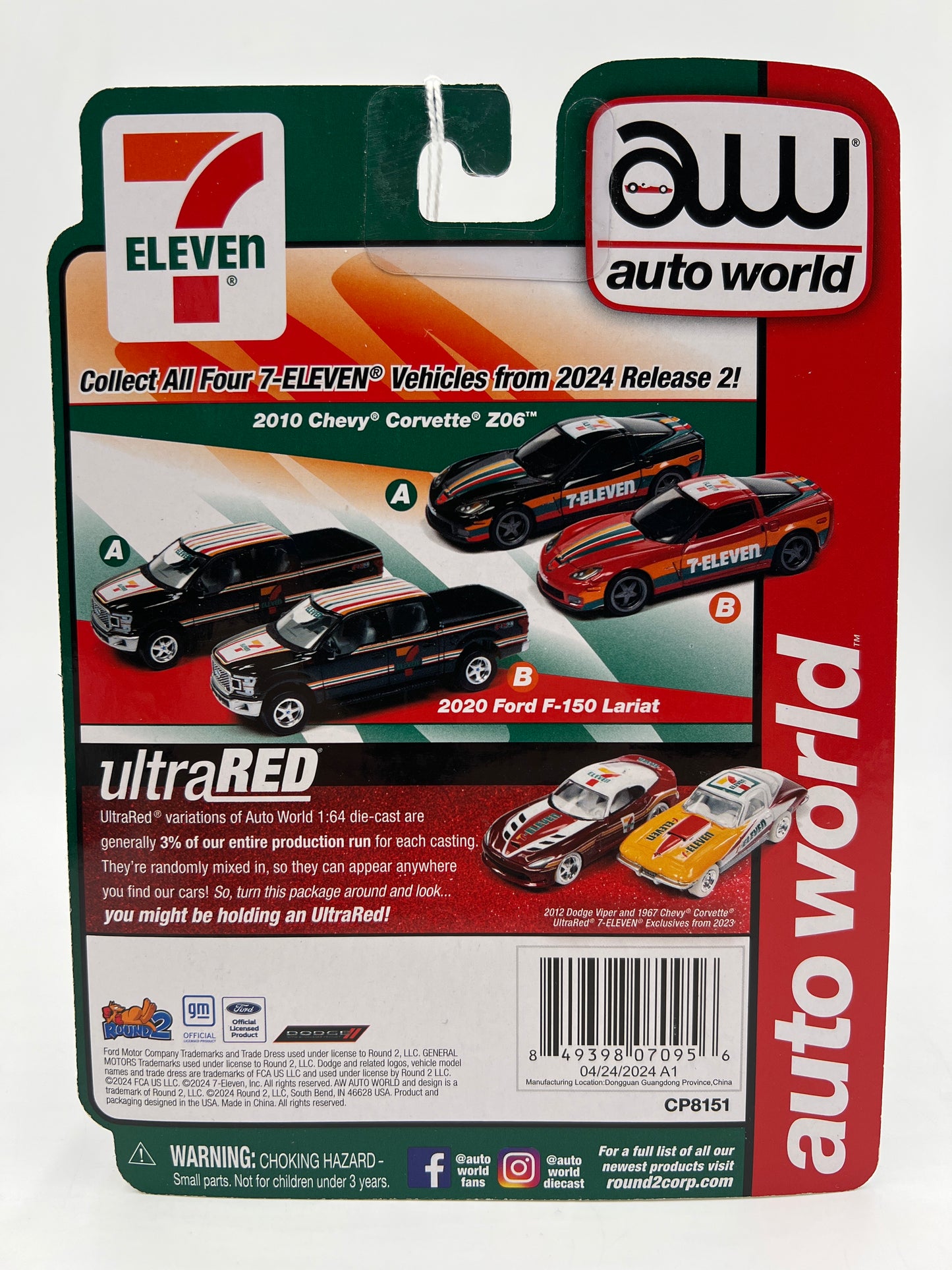 Auto World Ultra Red Chase 7-Eleven Exclusive Release 2 Version A 2020 Ford F-150 Lariat Red