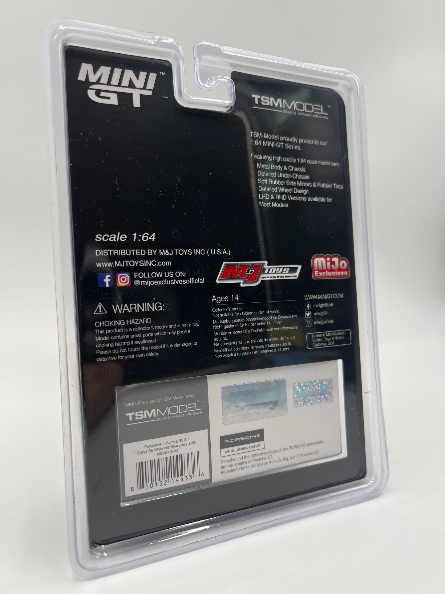 Mini GT Mijo Exclusives #715 Porsche 911 Carrera RS 2.7 White/Blue