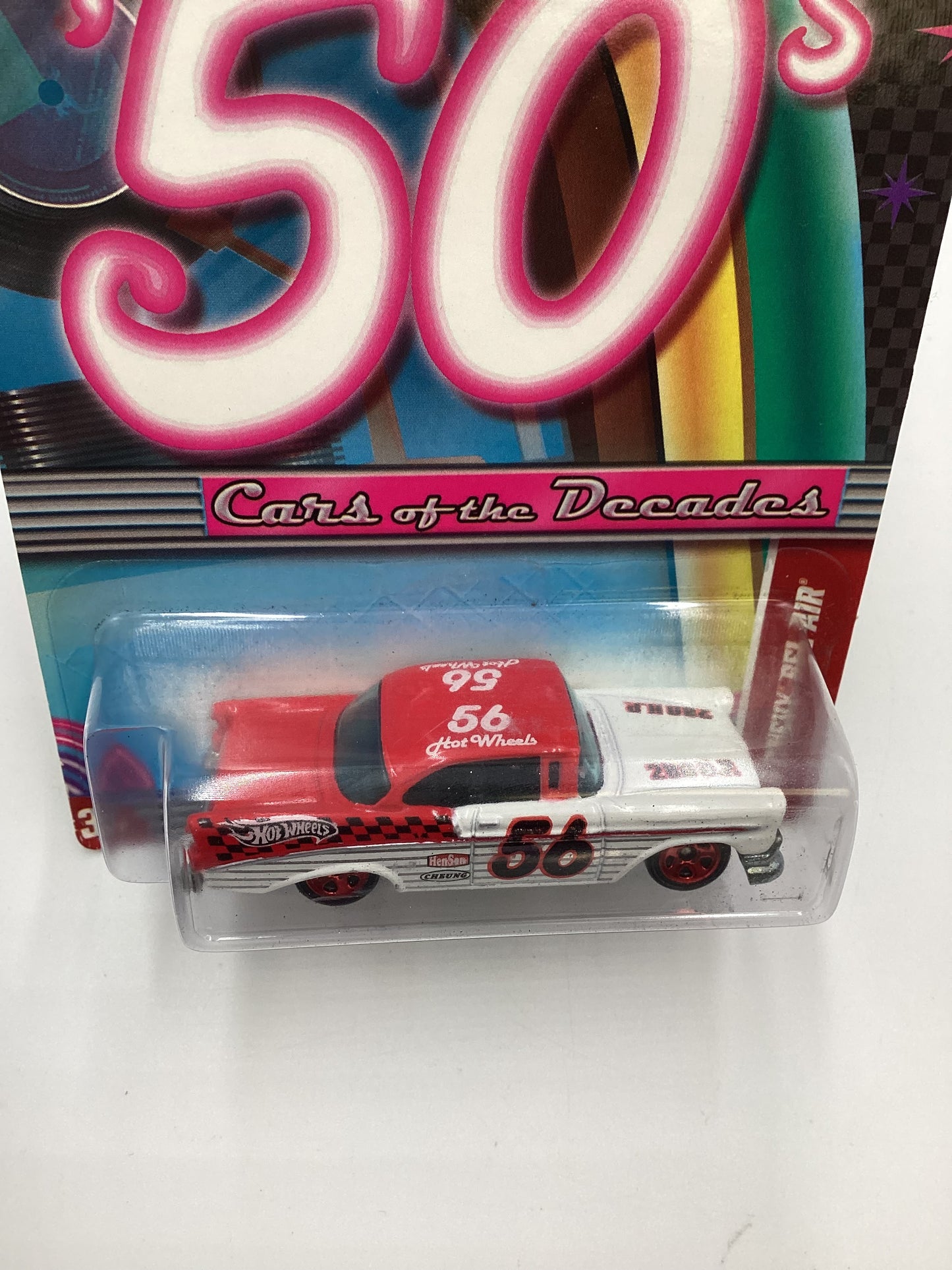 2011 Hot Wheels Cars of the Decades The 50s #9 56 Chevy Bel Air White/Red 157F