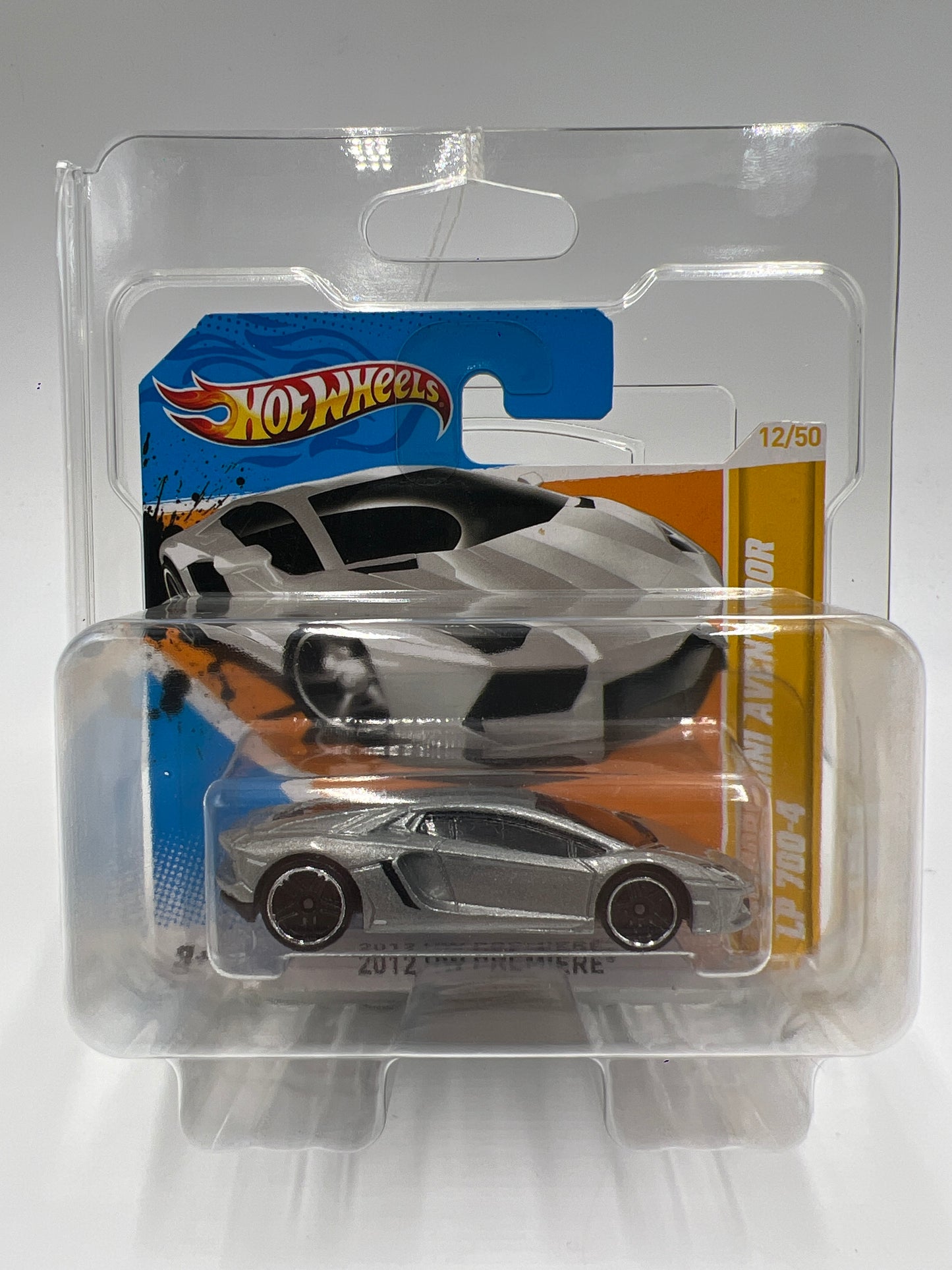 2012 Hot Wheels Short Card Premiere #12 Lamborghini Aventador LP 700-4 Silver W/Protector 2