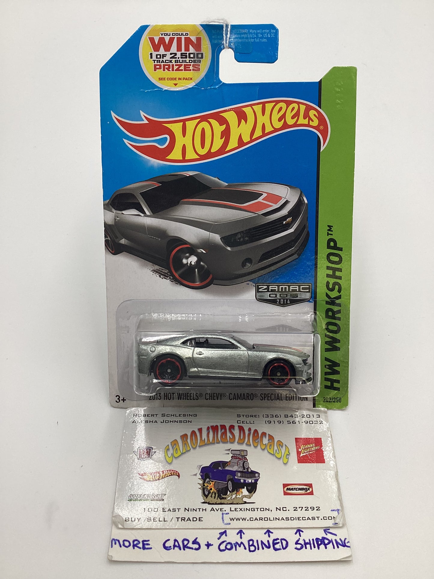 2014 Hot Wheels Zamac 005 #202 2013 Hot Wheels Chevy Camaro Special Edition Vein on Top 143C