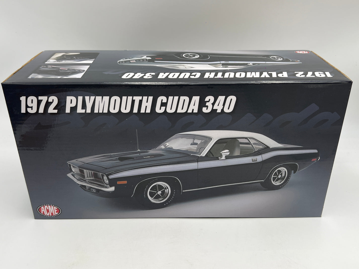 Acme 1:18 Scale #196 Of Only 490 Made 1972 Plymouth Cuda 340 Black/White W/Box VHTF