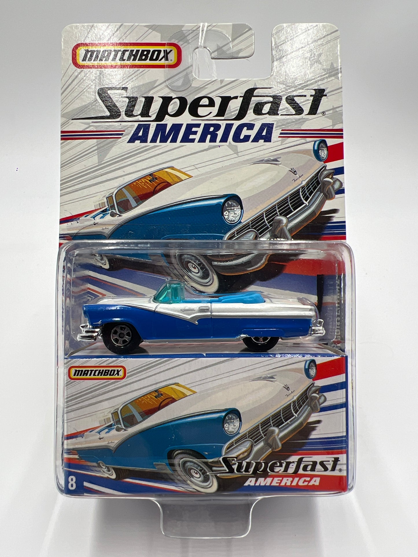 Matchbox Superfast America #8 1956 Ford Sunliner Convertible Blue/White 173A