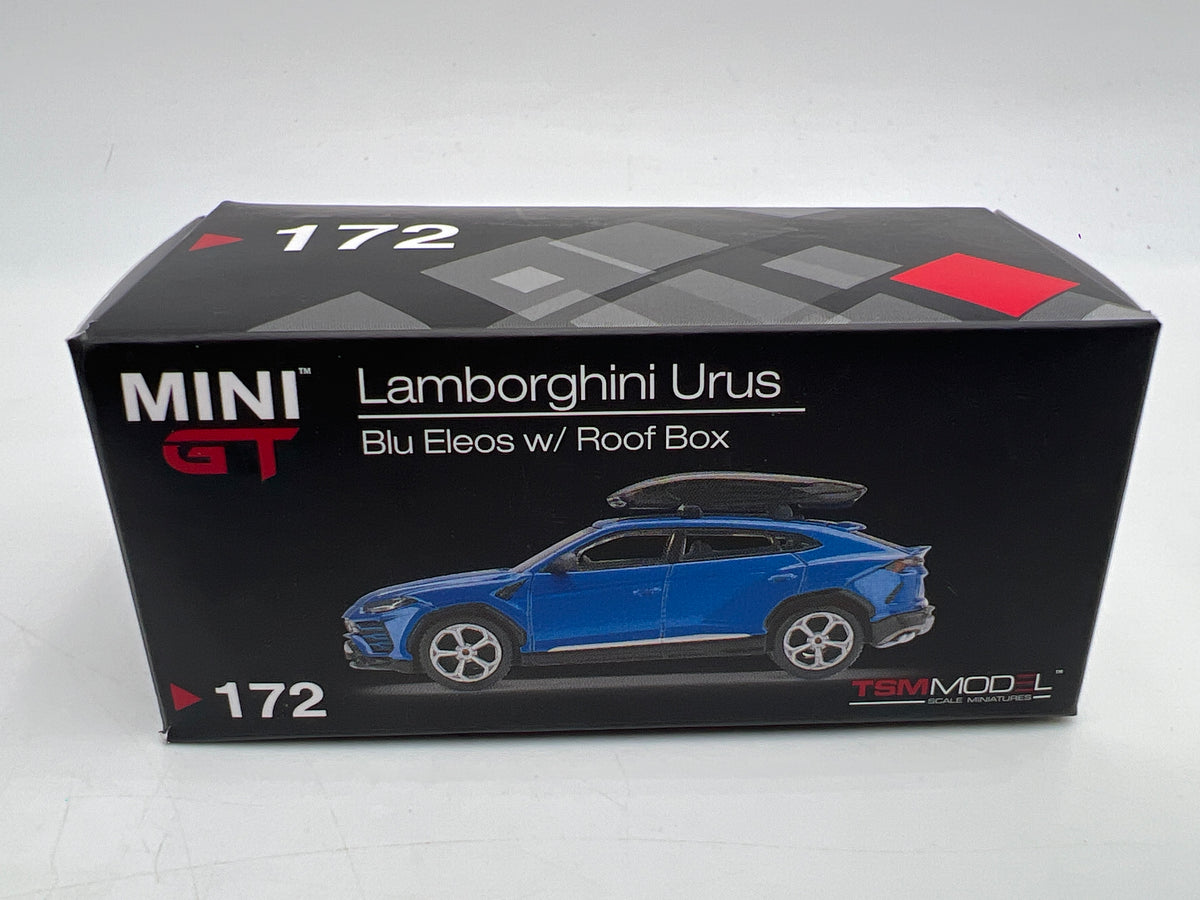 Mini GT MiJo x USA Exclusive #172 Lamborghini Urus Blu Eleos W/Roof Box Blue