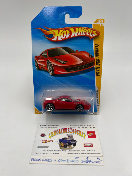 2010 Hot Wheels New Models #34 Ferrari 458 Italia Red W/Protector