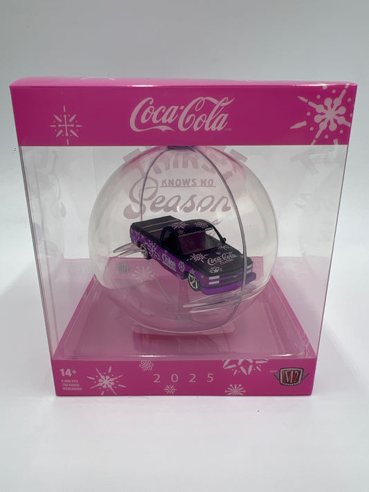 2025 M2 Machines Coca Cola Holiday Christmas Ornaments 1990 Chevrolet C1500 Silverado OBS Purple/Black