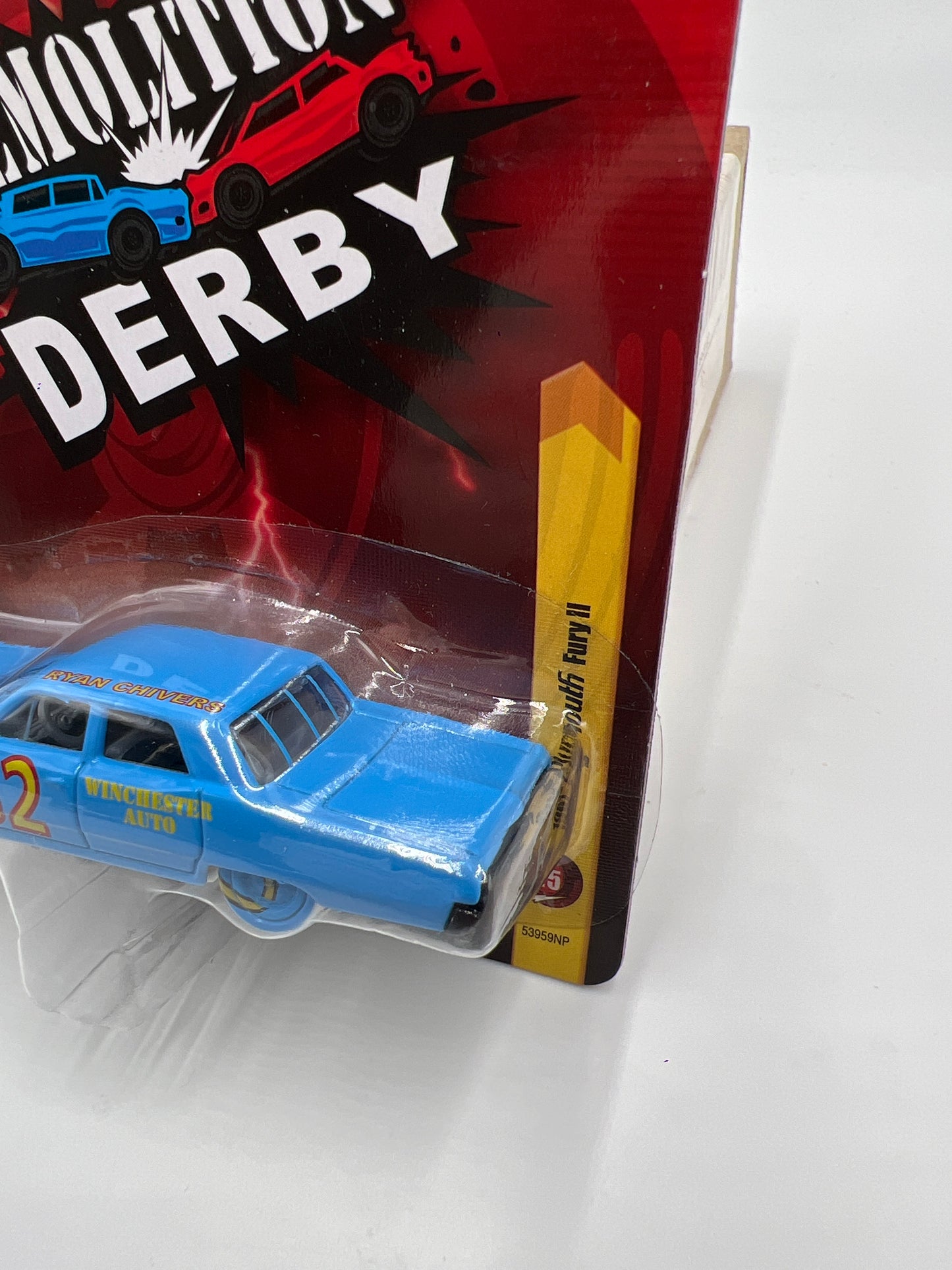 Johnny Lightning Demolition Derby JL25 1967 Plymouth Fury II Light Blue White Lightning Chase W/Protector VHTF