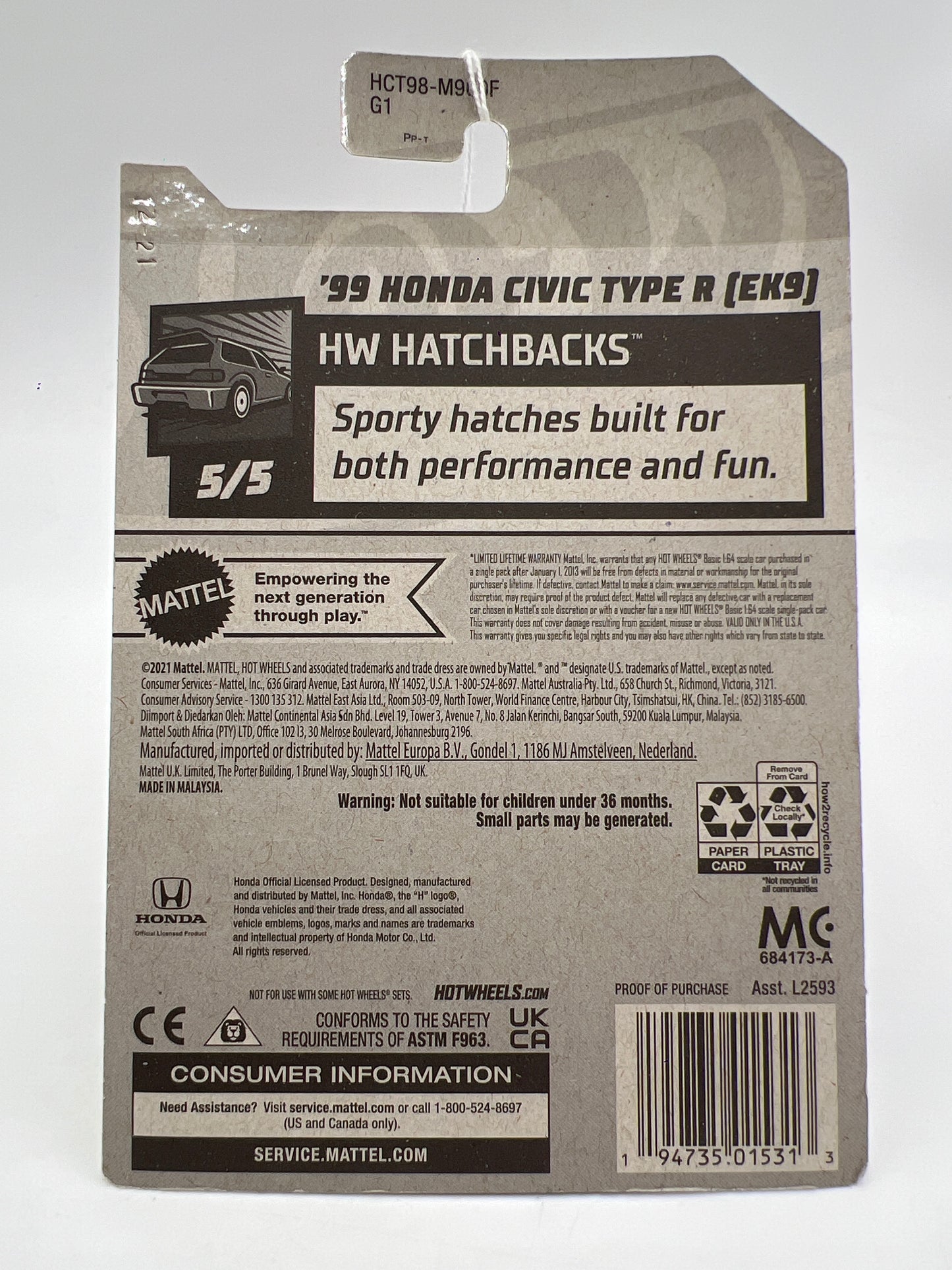 2022 Hot Wheels Hatchbacks #125 99 Honda Civic Type R EK9 Yellow 79A